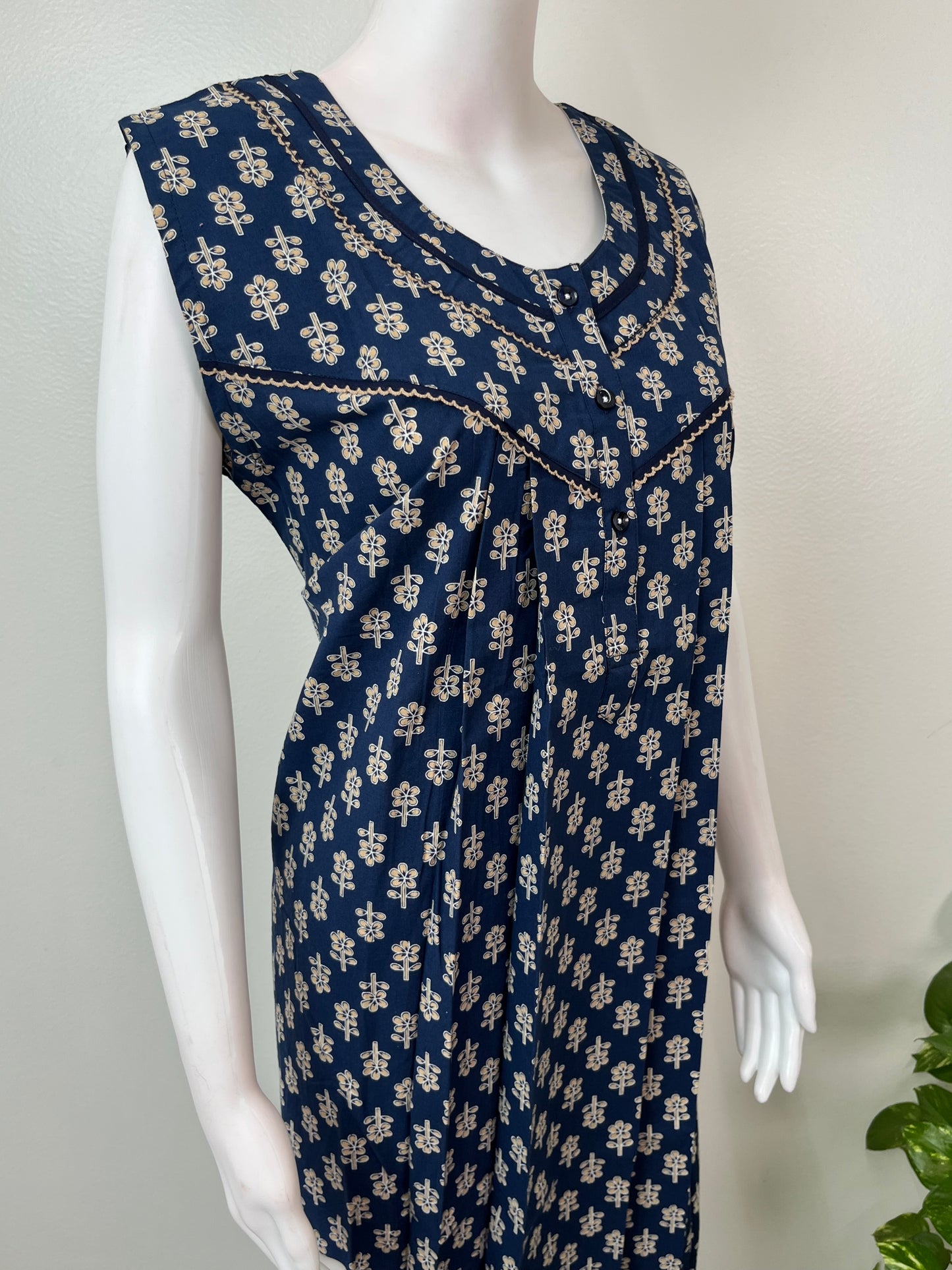 Royal Blue Sleeveless Pure Cotton Nightgown