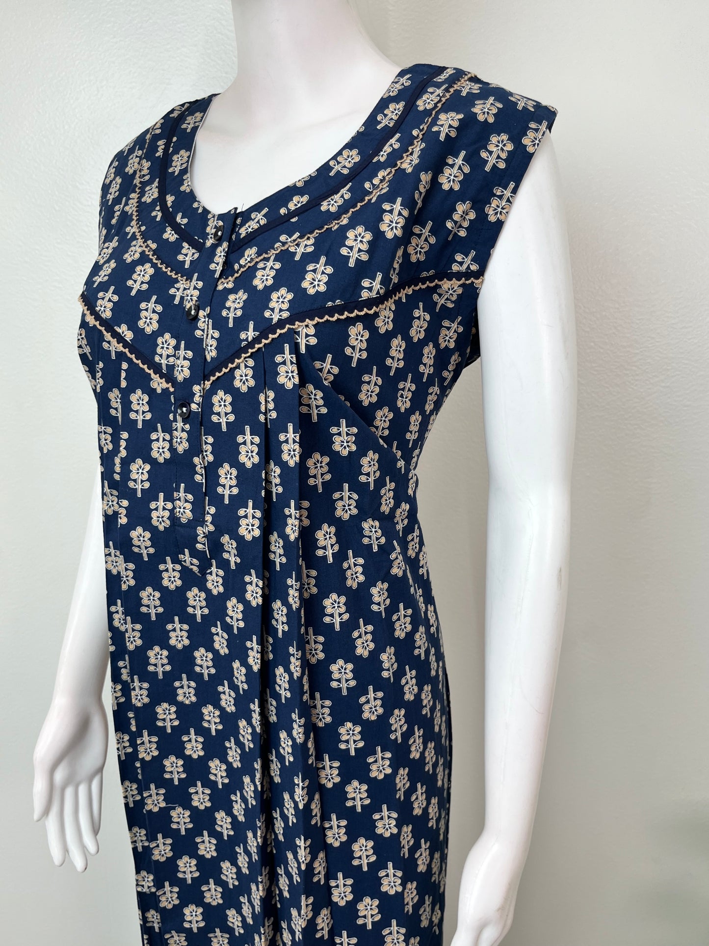 Royal Blue Sleeveless Pure Cotton Nightgown
