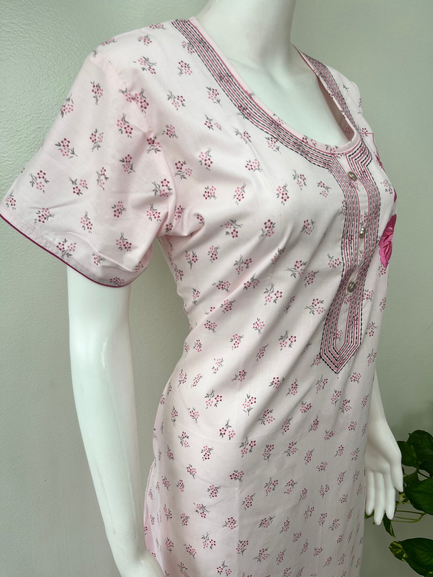 Boutique Cotton Nightgown with Elegant Embroidery