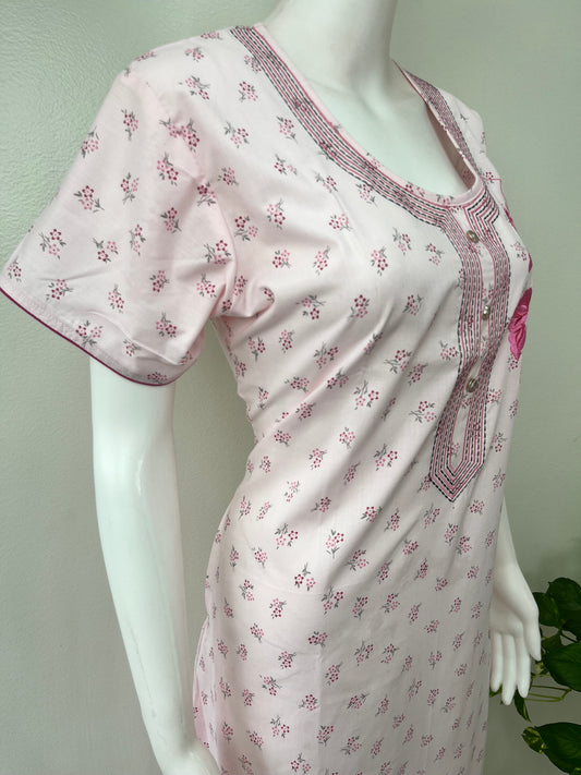 Boutique Cotton Nightgown with Elegant Embroidery