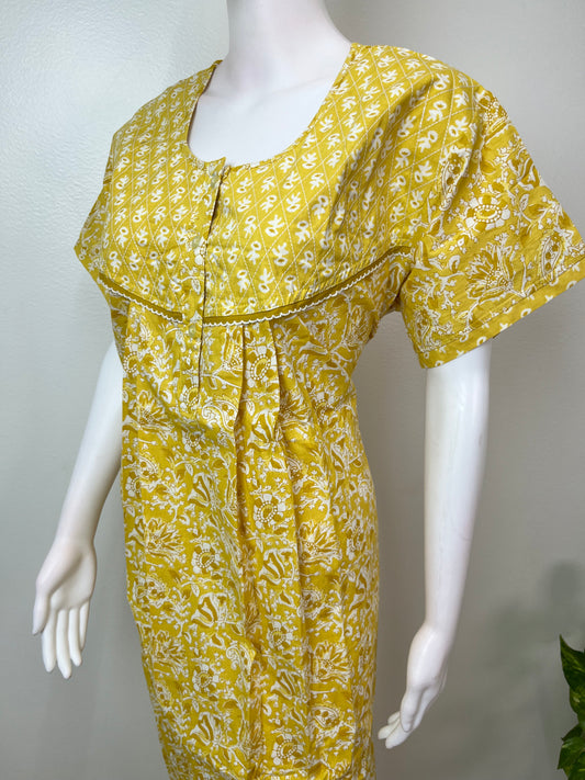 Yellow Pure Cotton Nightgown Soft & Breathable