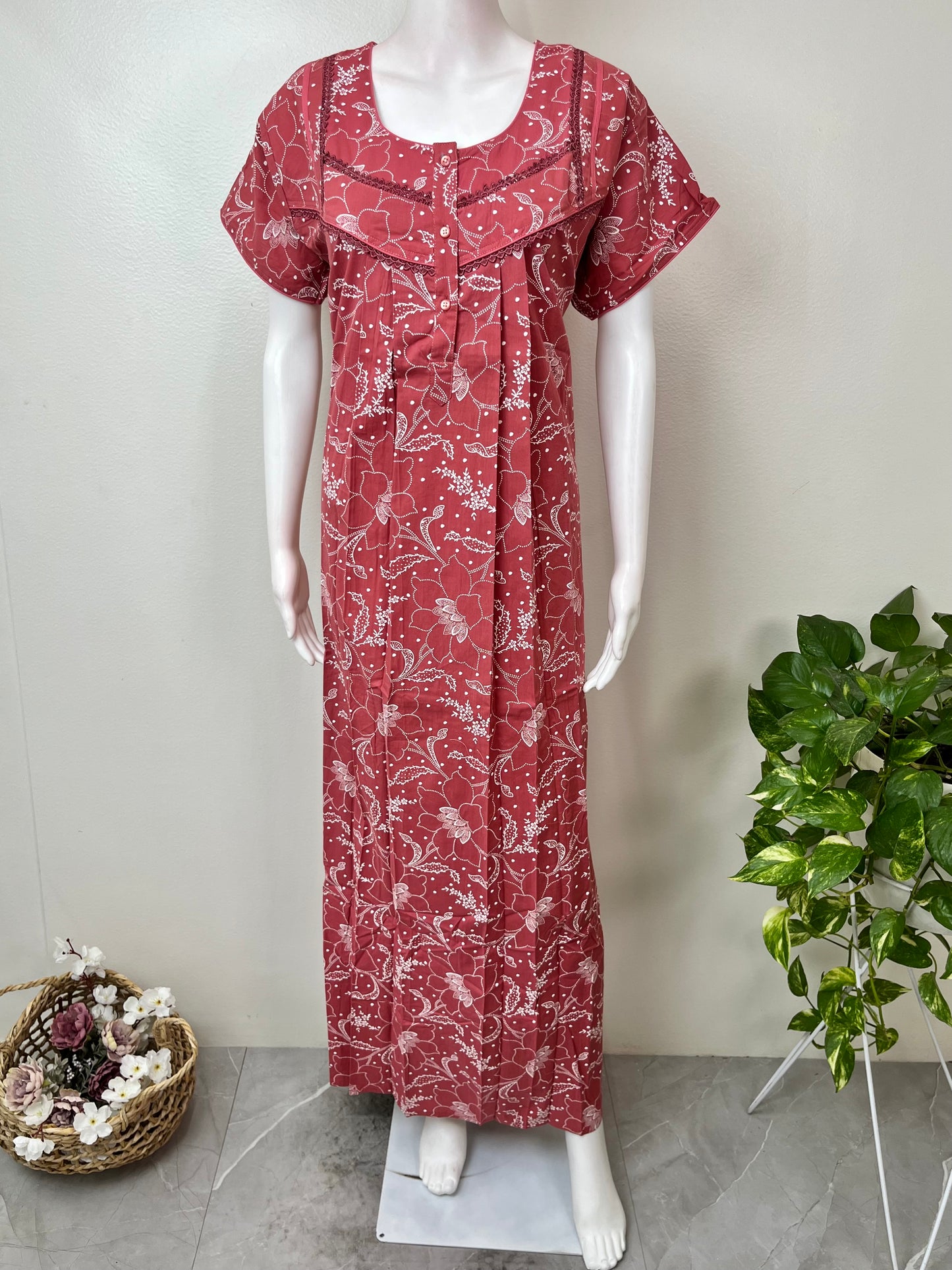 Maroon Pure Cotton Nightgown Soft & Comfortable