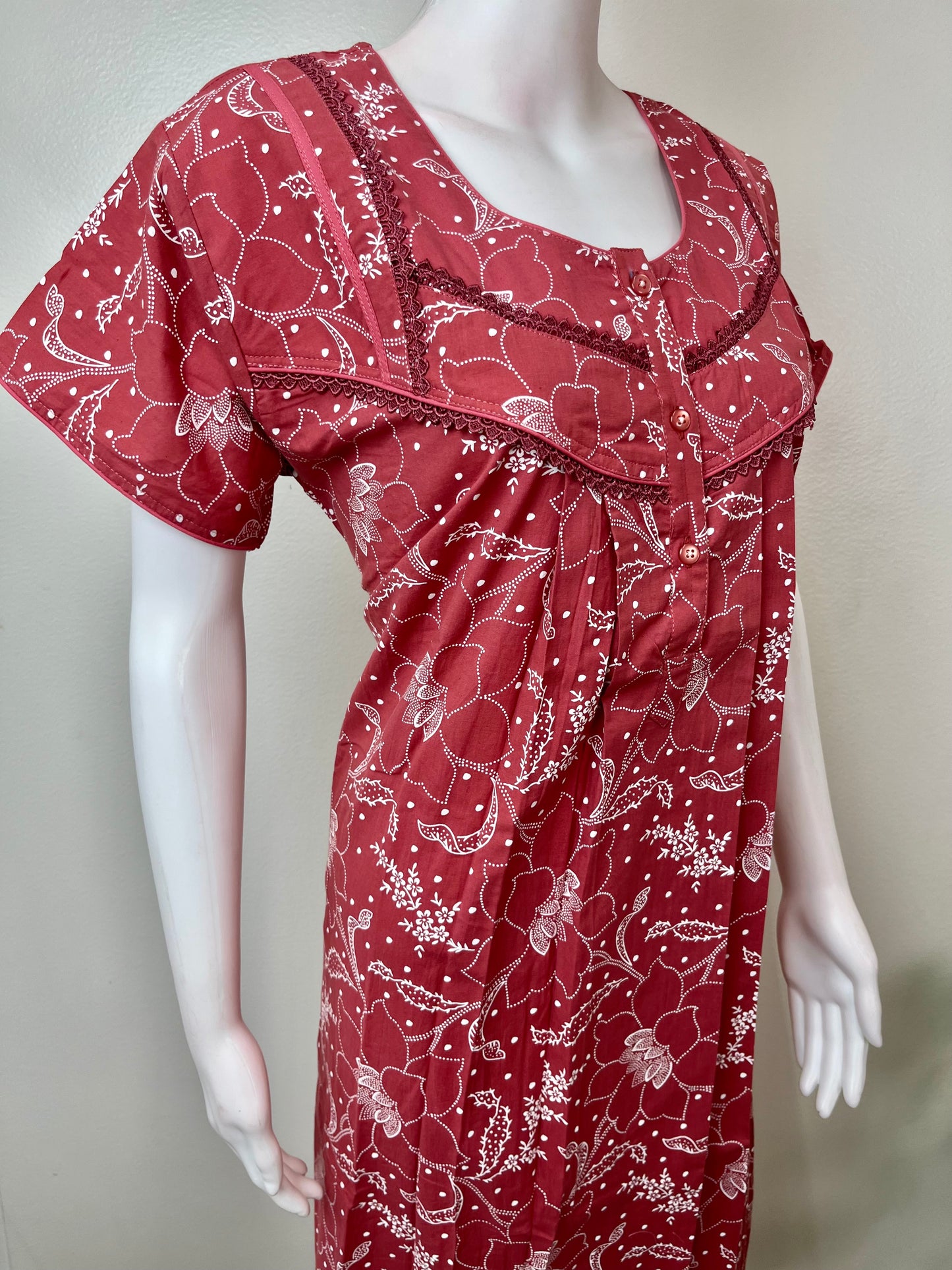 Maroon Pure Cotton Nightgown Soft & Comfortable