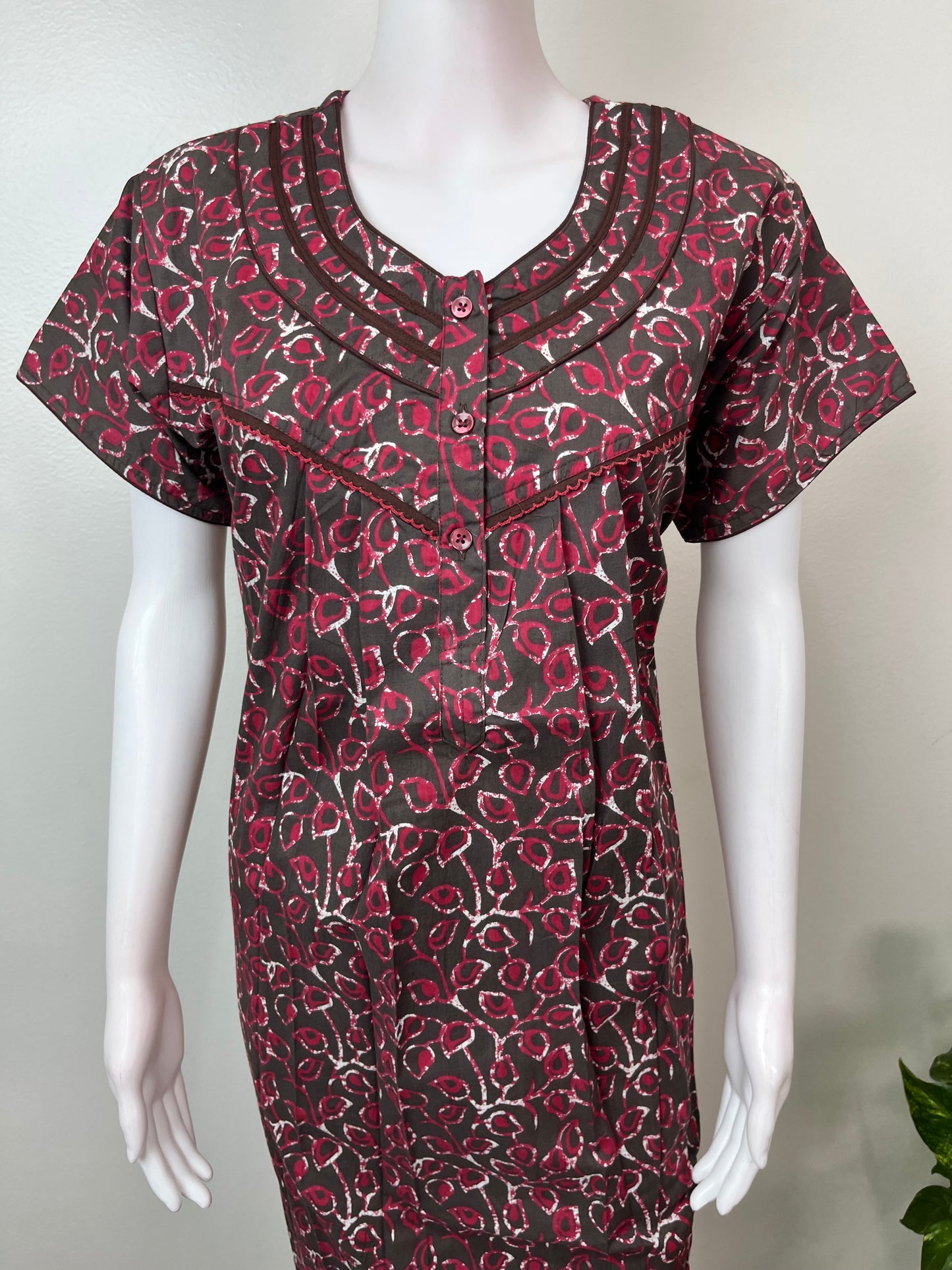 Gray Pure Cotton Nightgown Soft & Comfortable