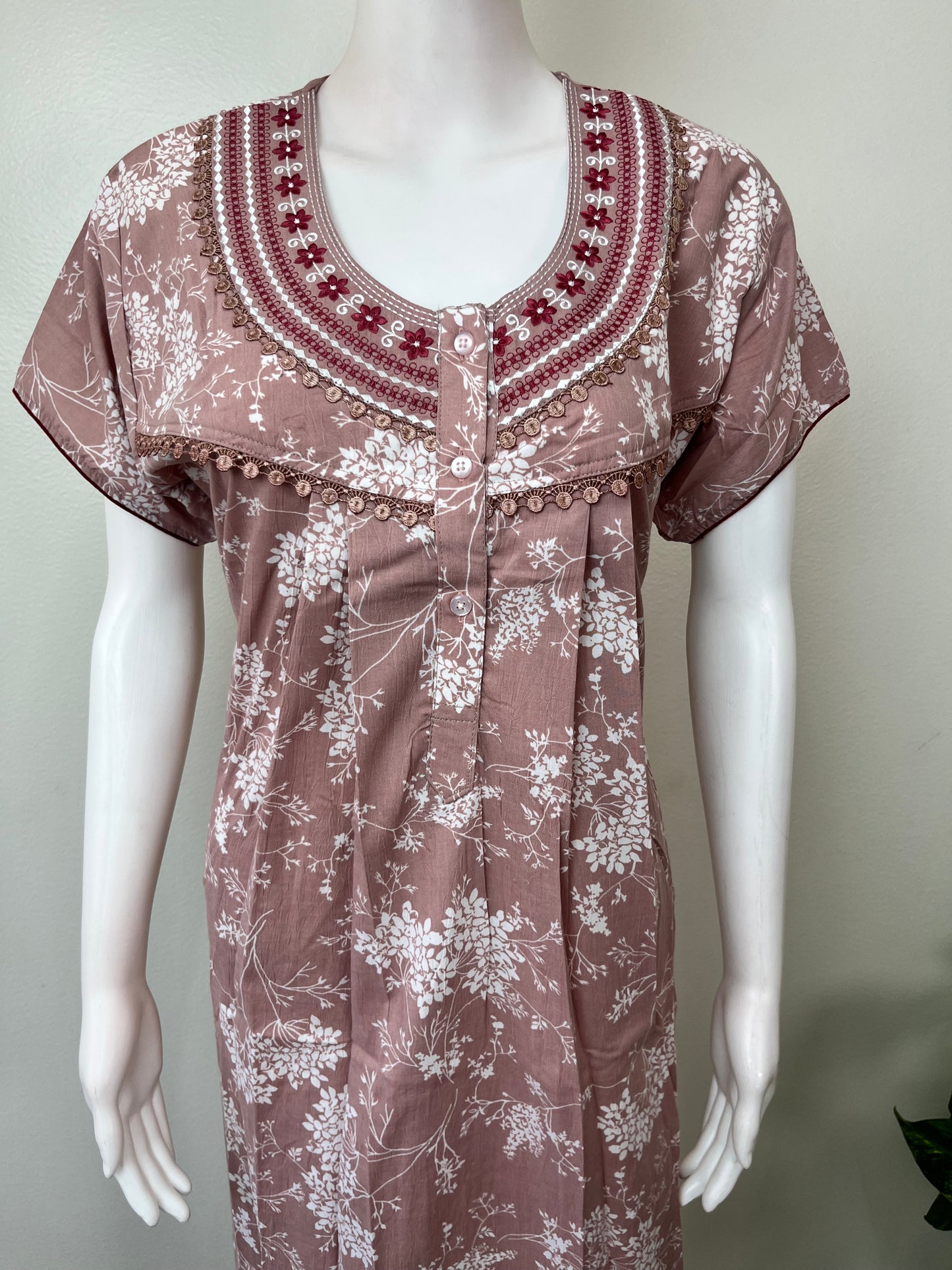 Floral Printed Bizzylizzy Crush Fabric Nightgown