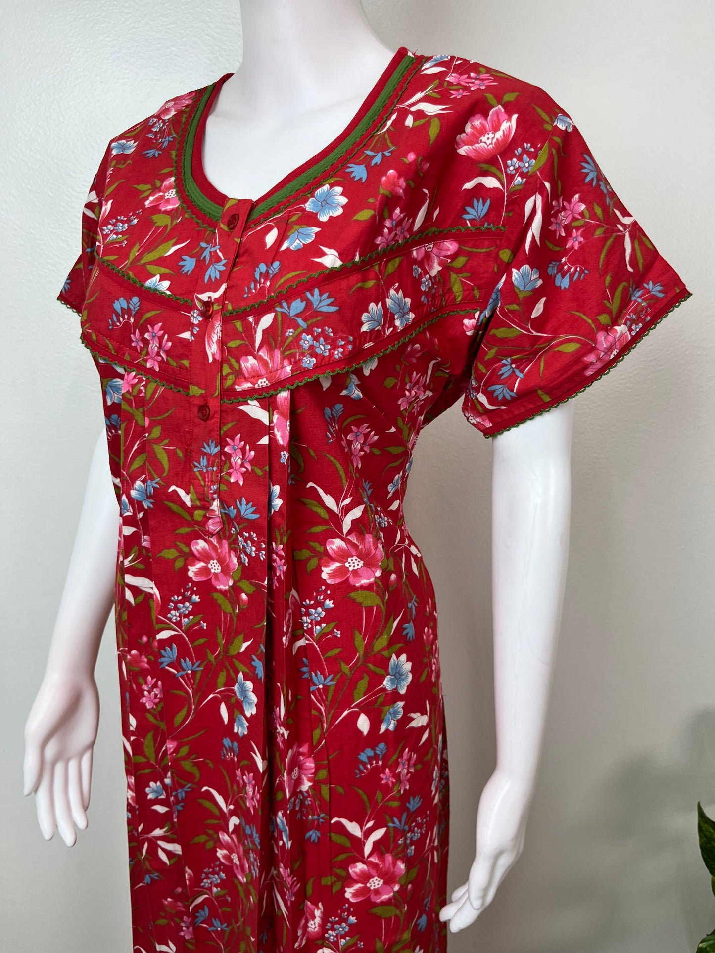 Red Pure Cotton Nightgown for Women