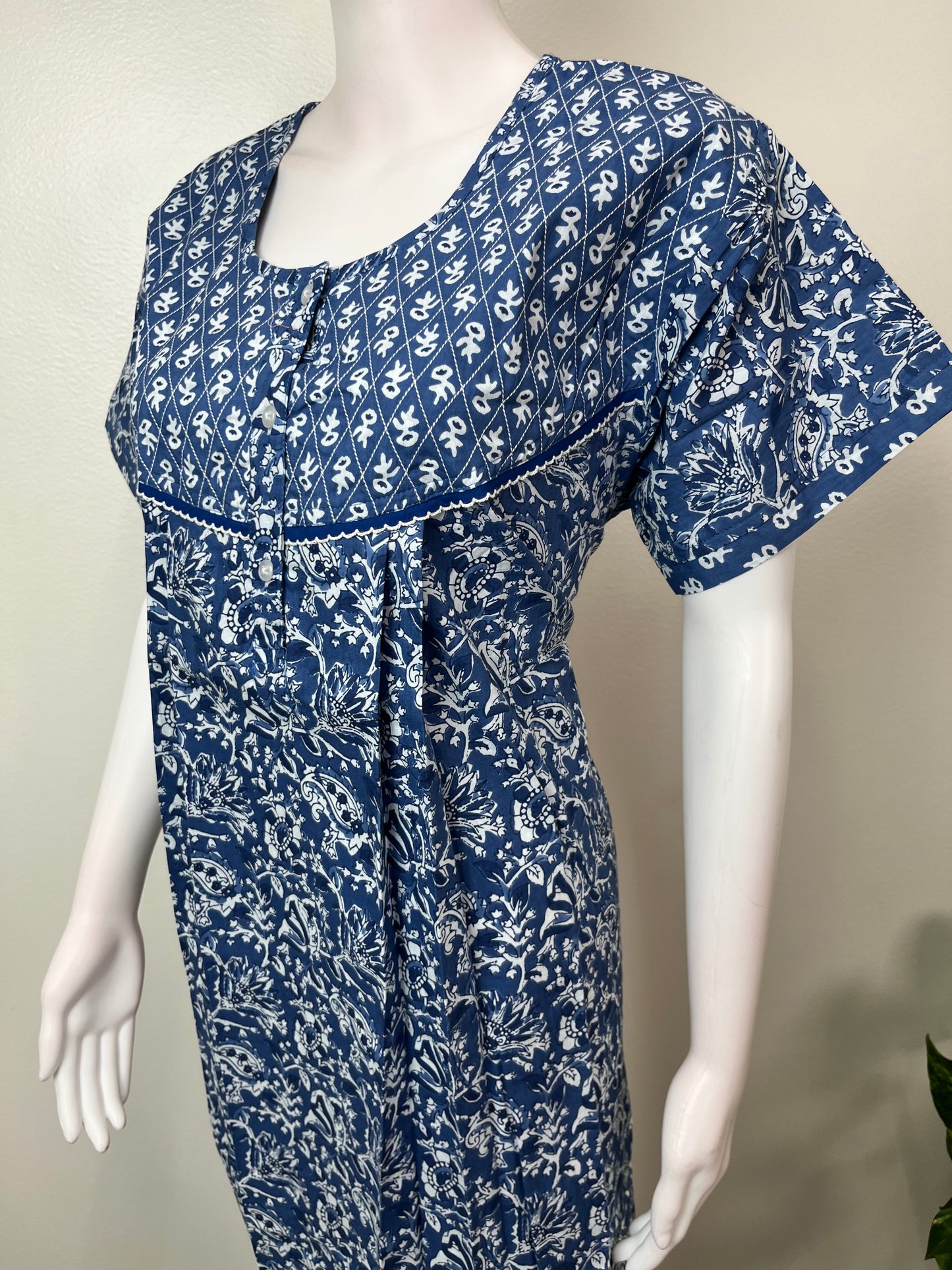 Blue Double Printed 100% Cotton Nightgown