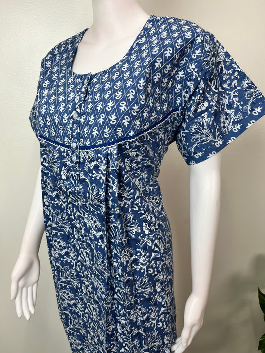 Blue Double Printed 100% Cotton Nightgown