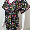 Black Pure Cotton Nighty with Contrast Print