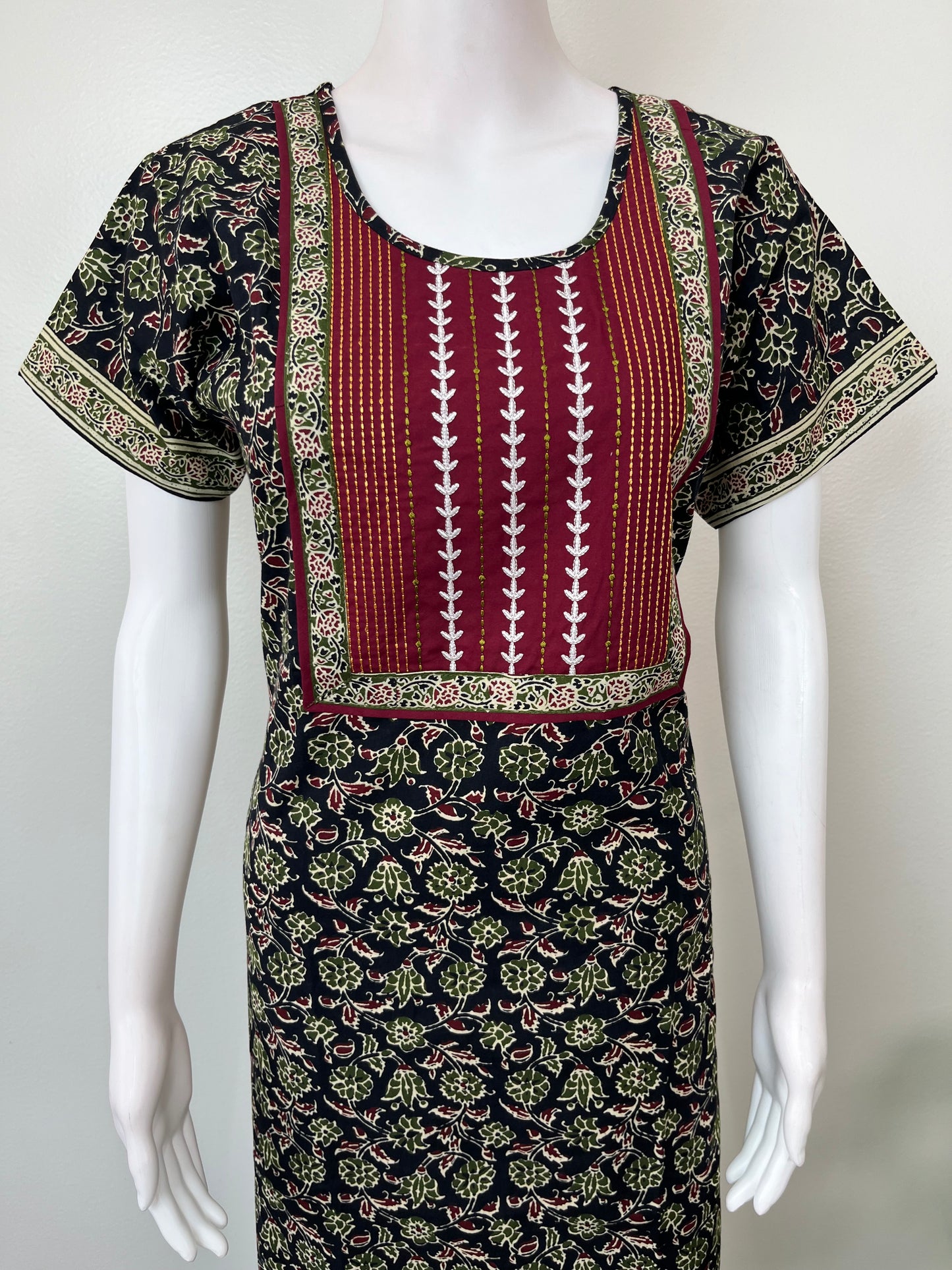 Black Pure Cotton Embroidered Nighty for Women