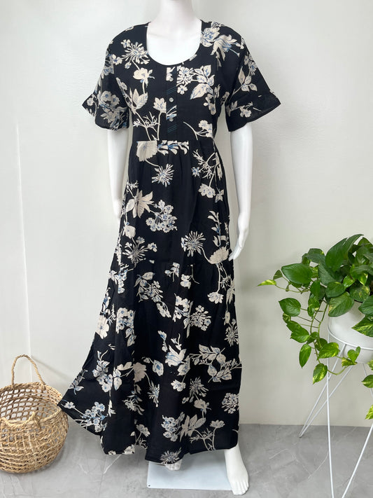 Black Frock Style Cambric Cotton Elegant Nighty