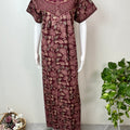 Wine Pure Cotton Nightgown with Double Print