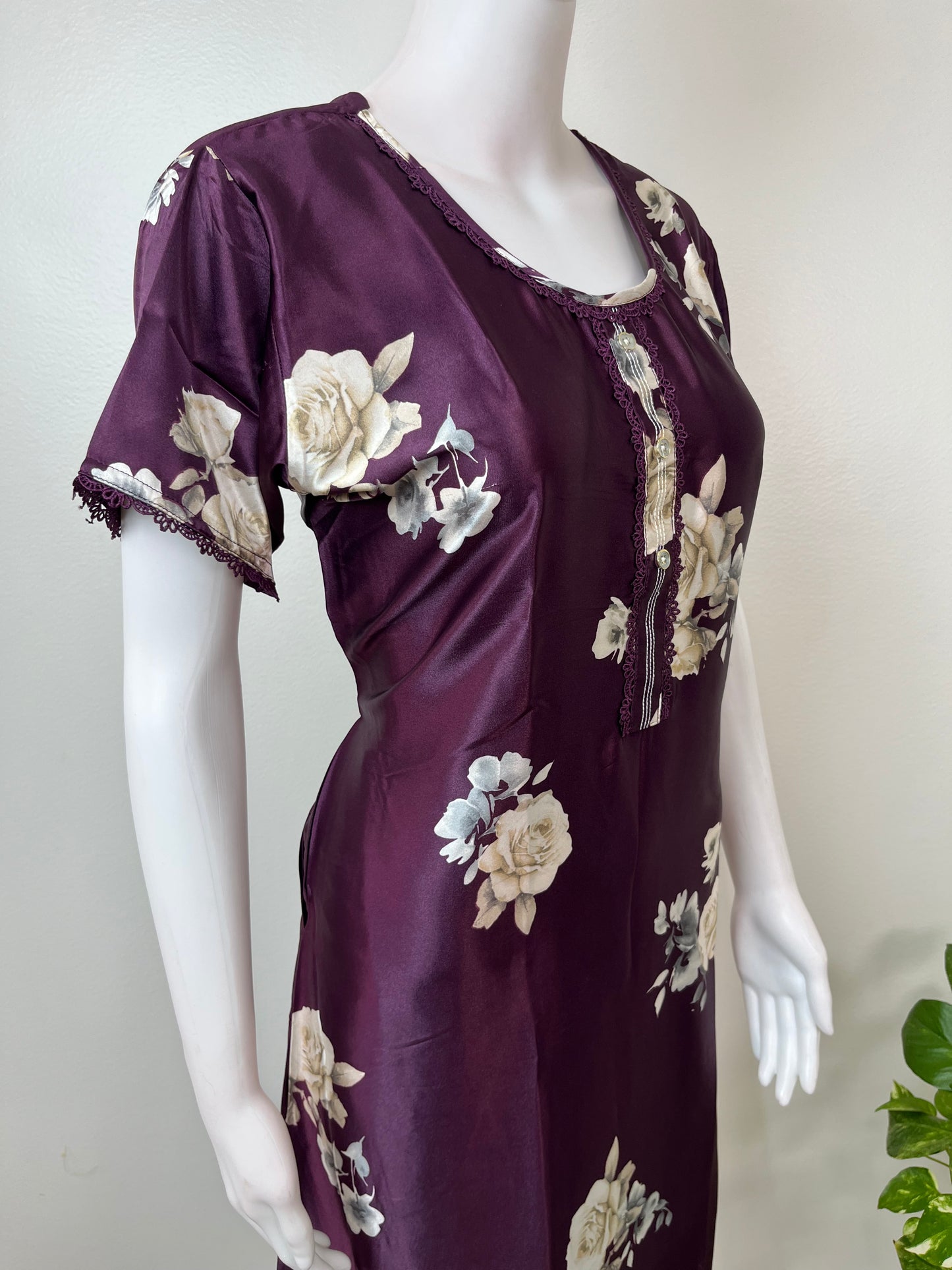 Purple Satin Fabric Elegant Nighty