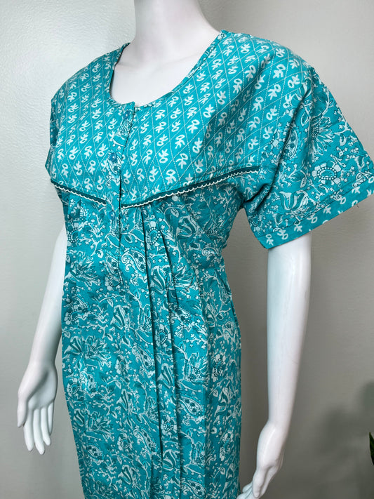 Aqua Blue Elegant & Breathable Pure Cotton Nighty