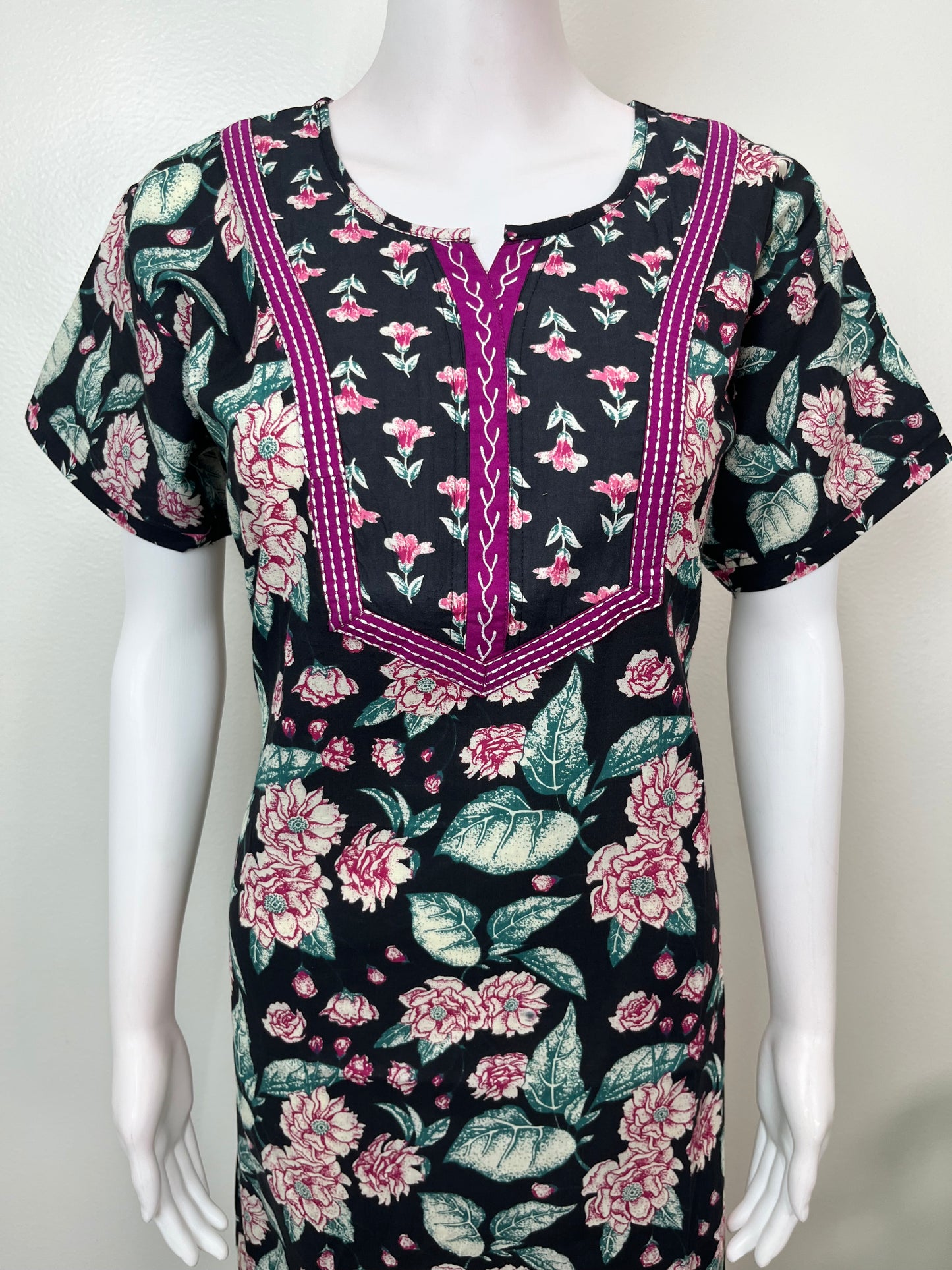 Black Elegant Printed Pure Cotton Nighty