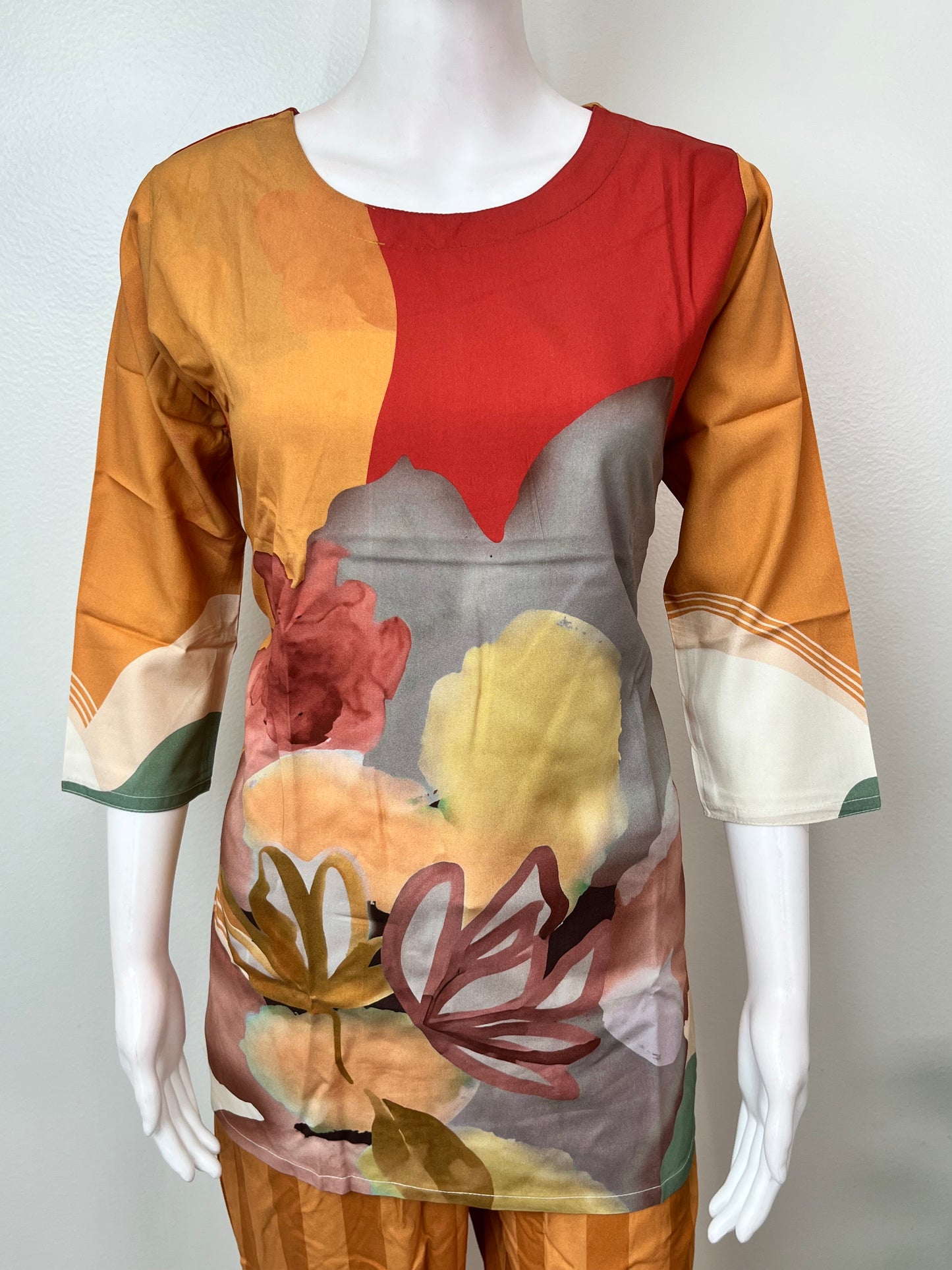 Orange & Red Rayon Night Suit