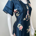 Navy Blue Satin Fabric Silky Texture Nightgown