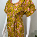 Mustard Floral Printed Pure Cotton Nightgown