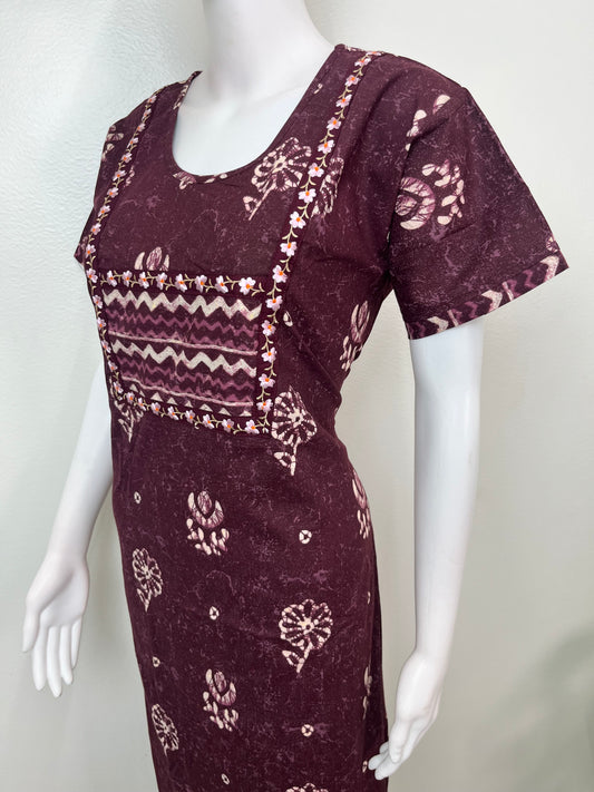 Purple 100% Cotton Nightgown Soft & Comfortable