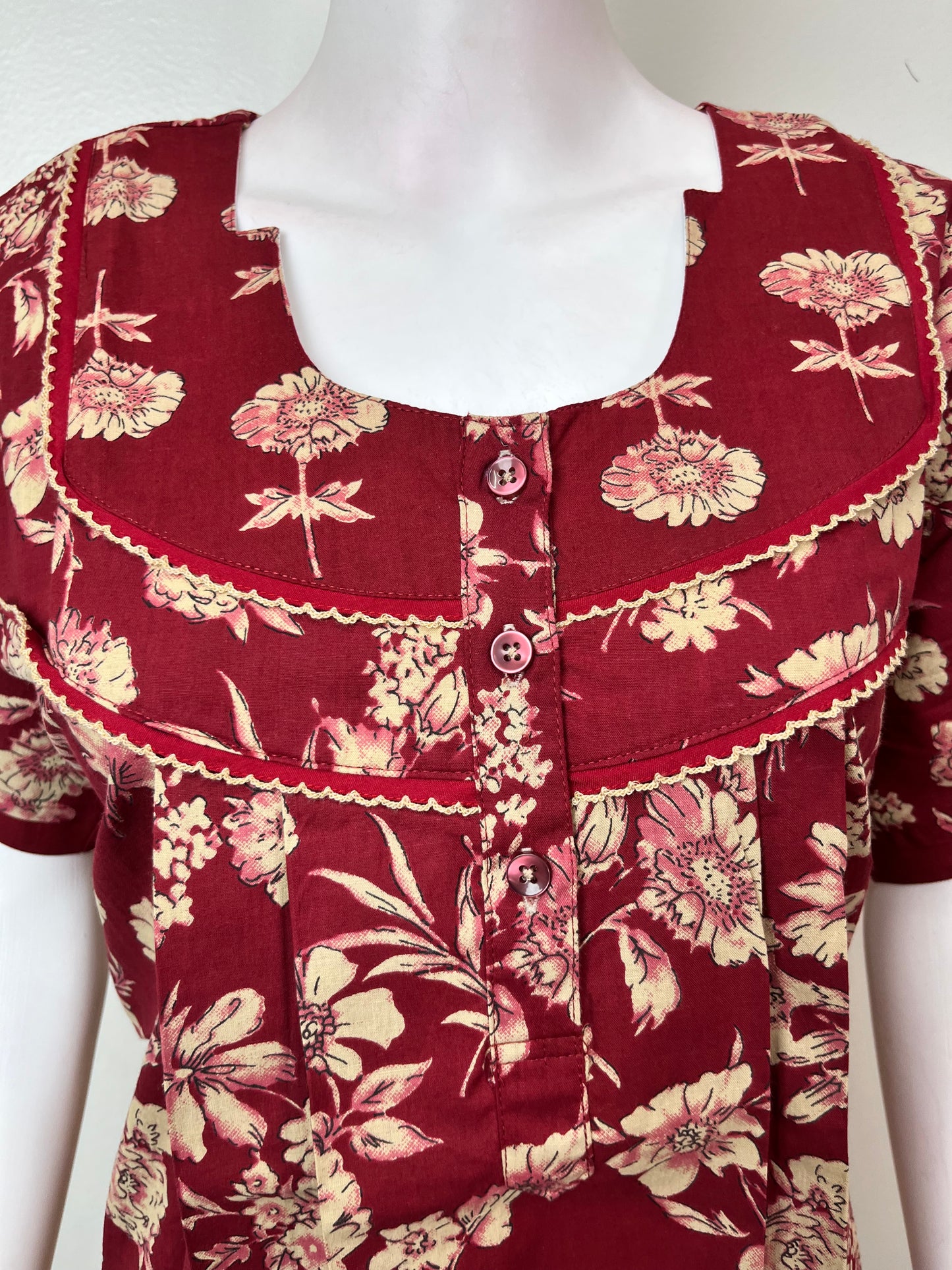 Red Pure Cotton Nightgown for Women