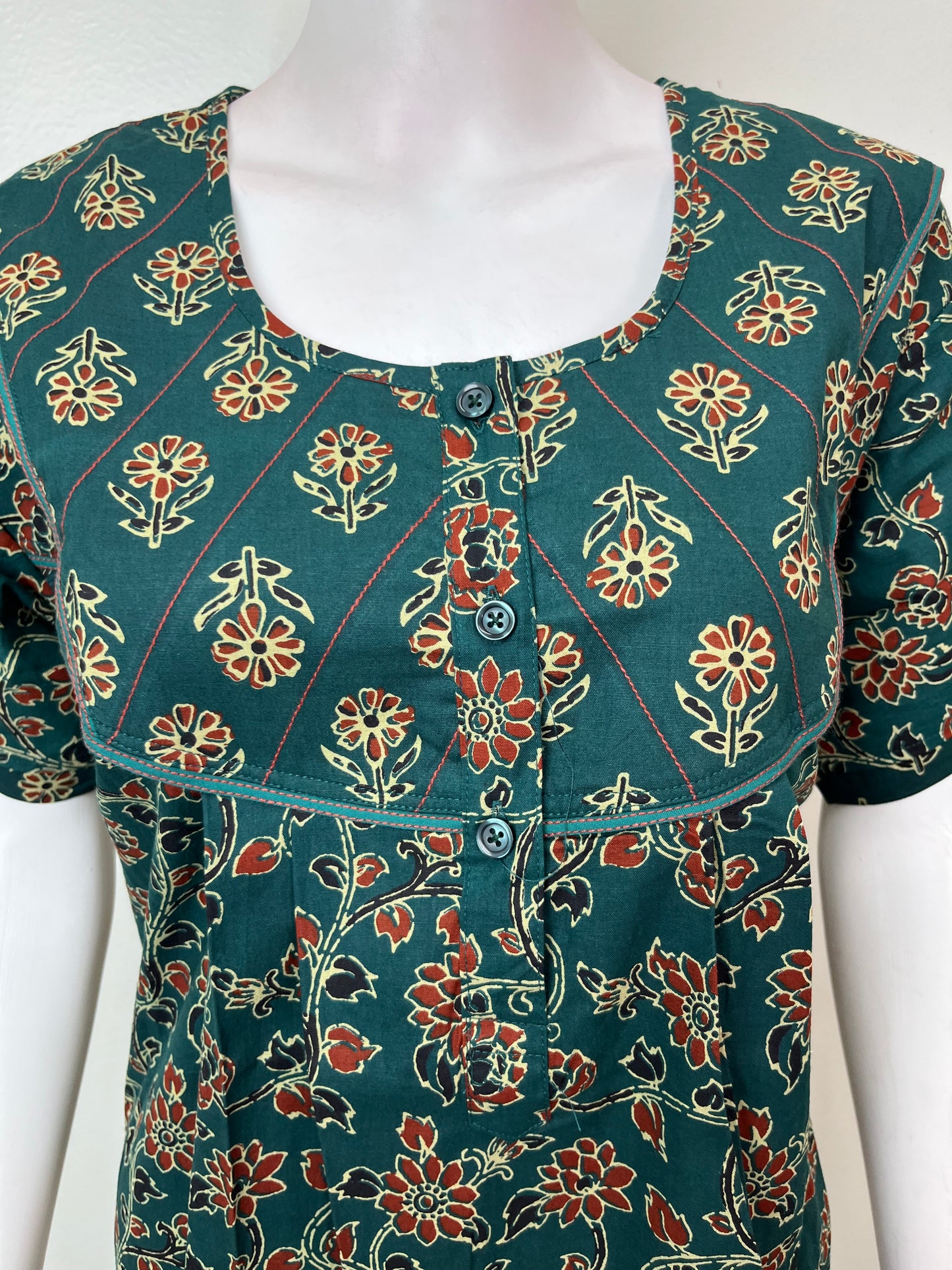 Bottle Green Pure Cotton Nightgown Soft & Comfortable