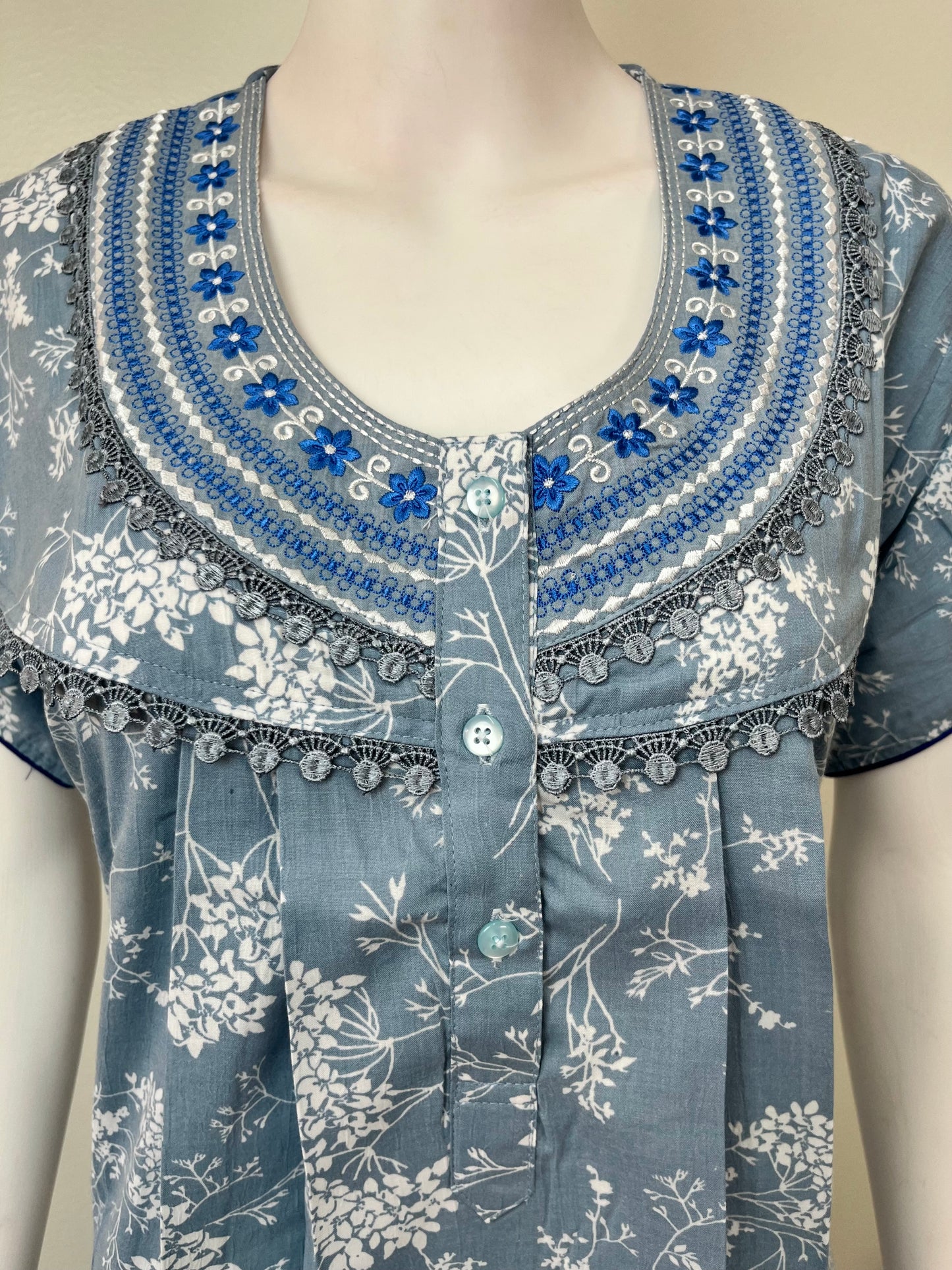 Sky Blue Elegant Embroidered Bizzylizzy Crush Fabric Nighty