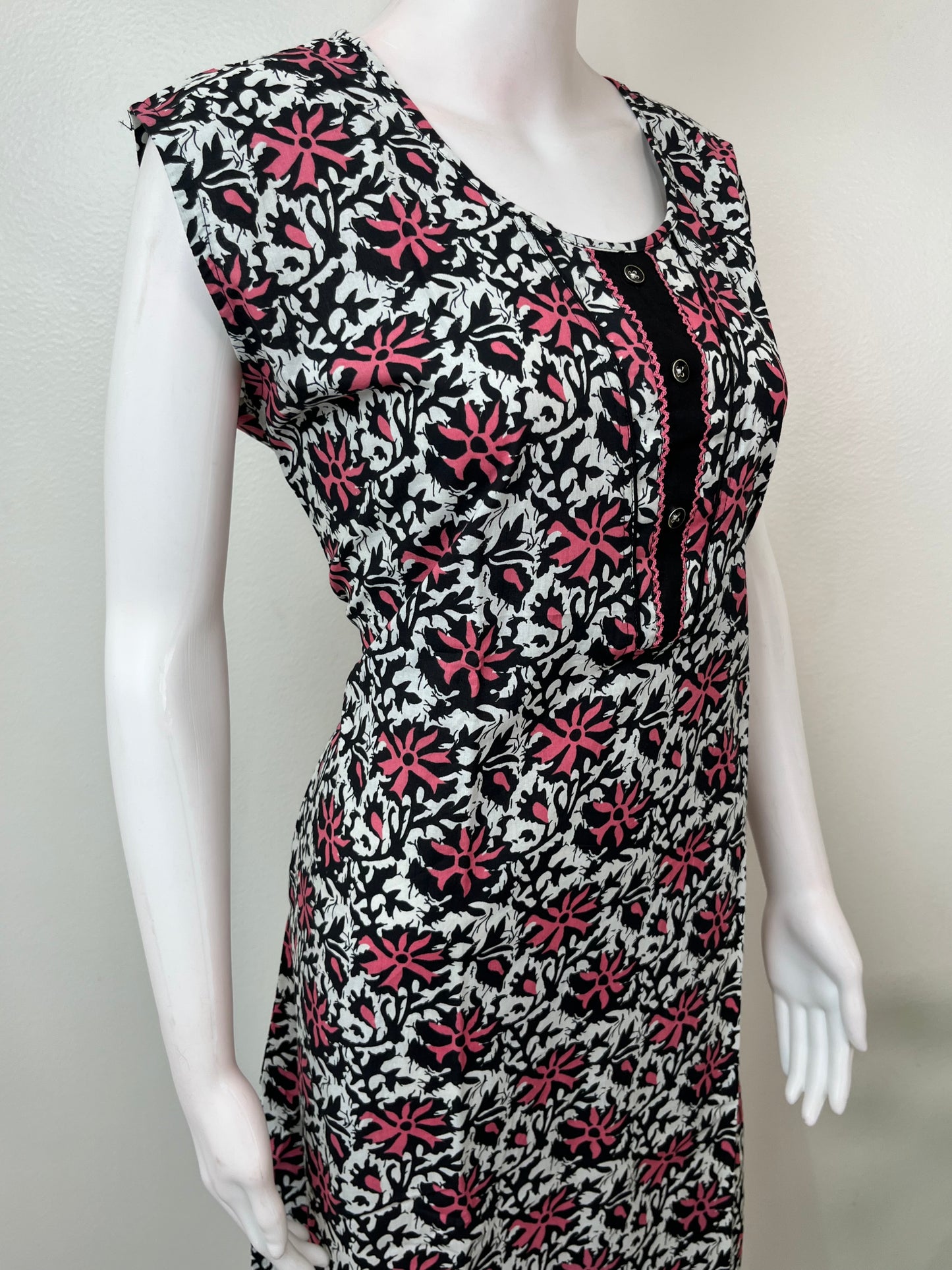 Black Pure Cotton Sleeveless Nighty