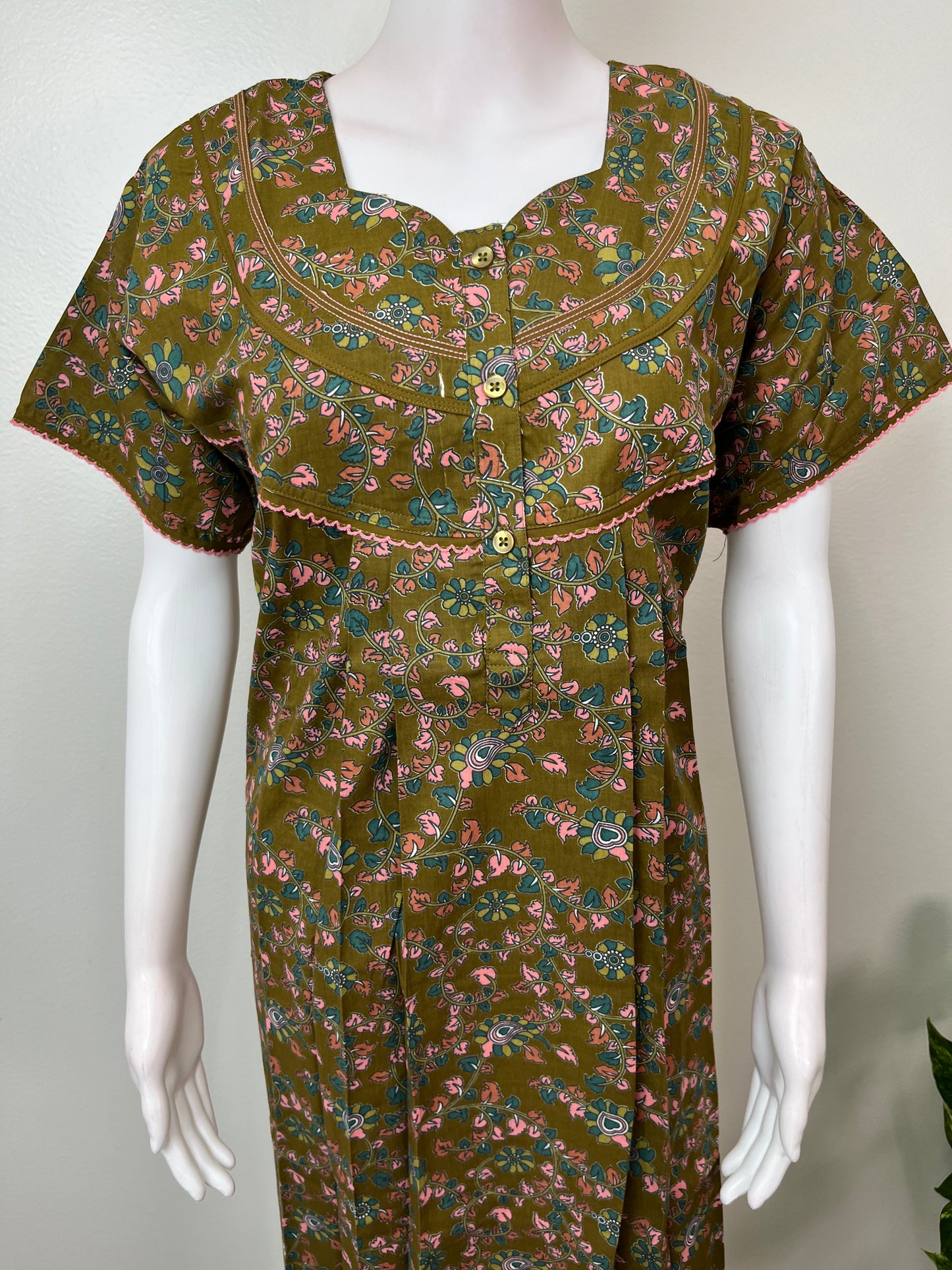 Brown Floral Printed Pure Cotton Nightgown