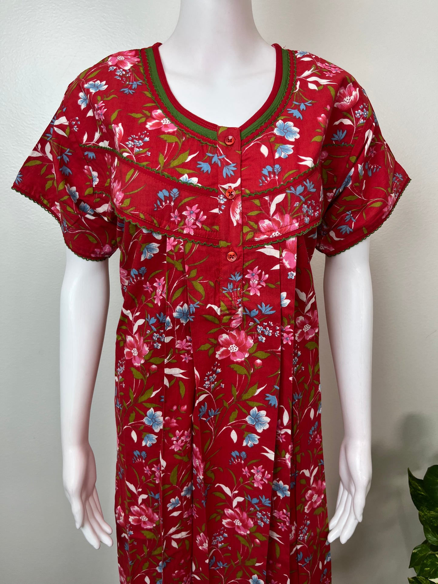 Red Pure Cotton Nightgown for Women