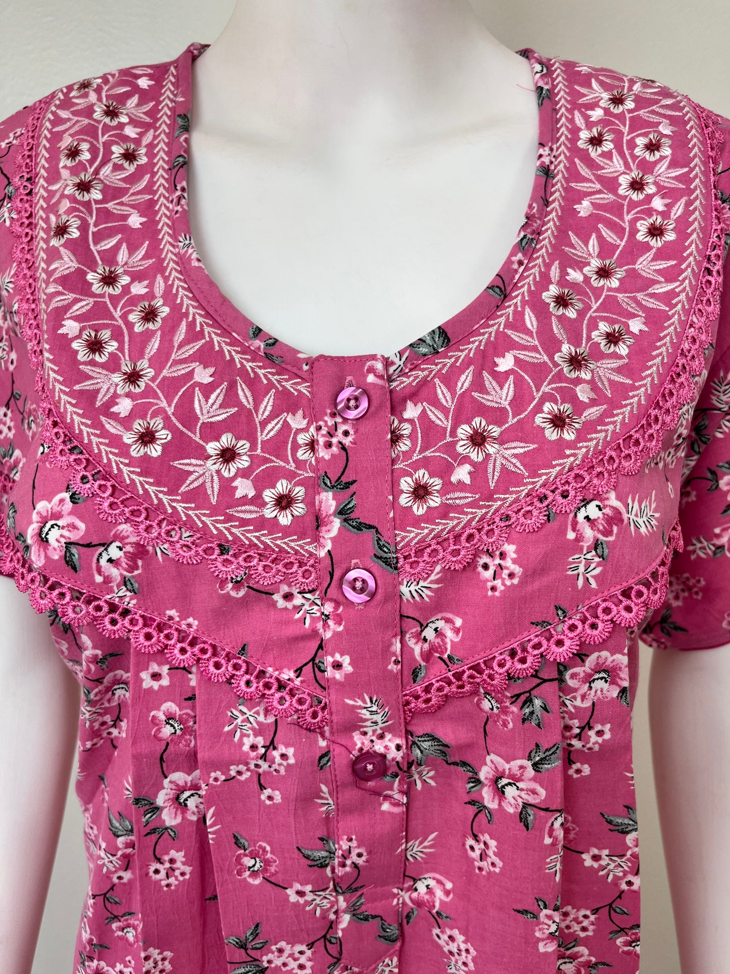 Hot Pink Pleated Bizzylizzy Crush Fabric Nighty