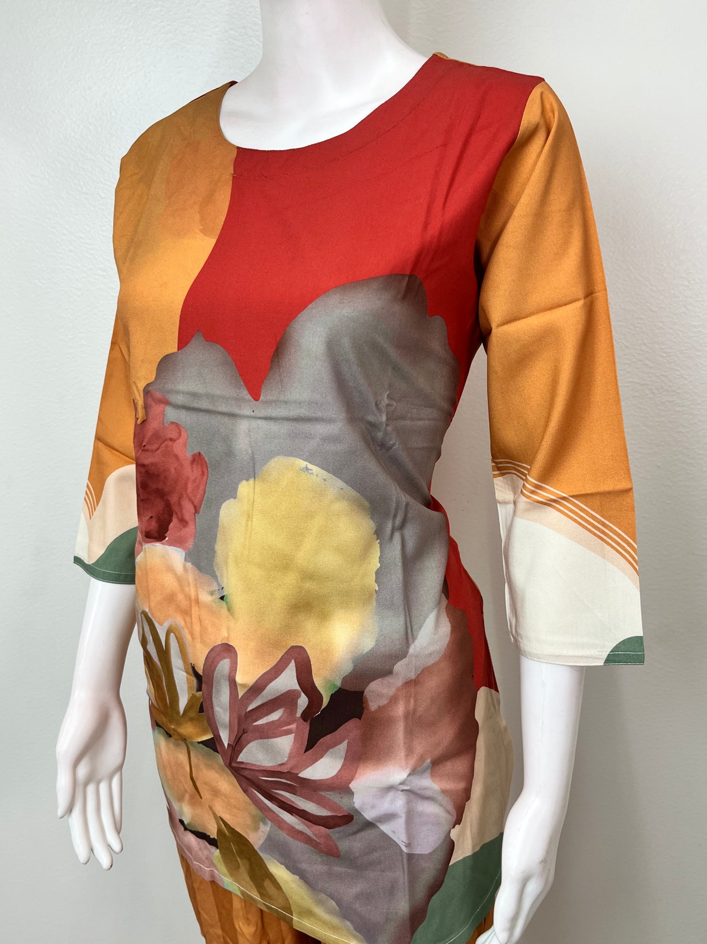 Orange & Red Rayon Night Suit