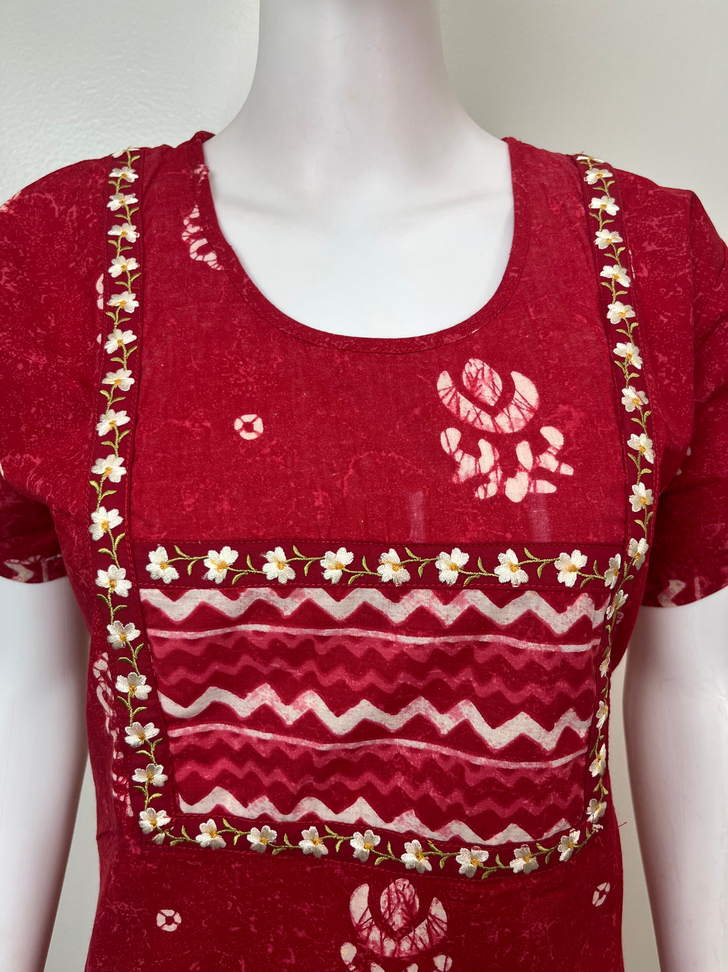 Red Batik Print Pure Cotton Nighty