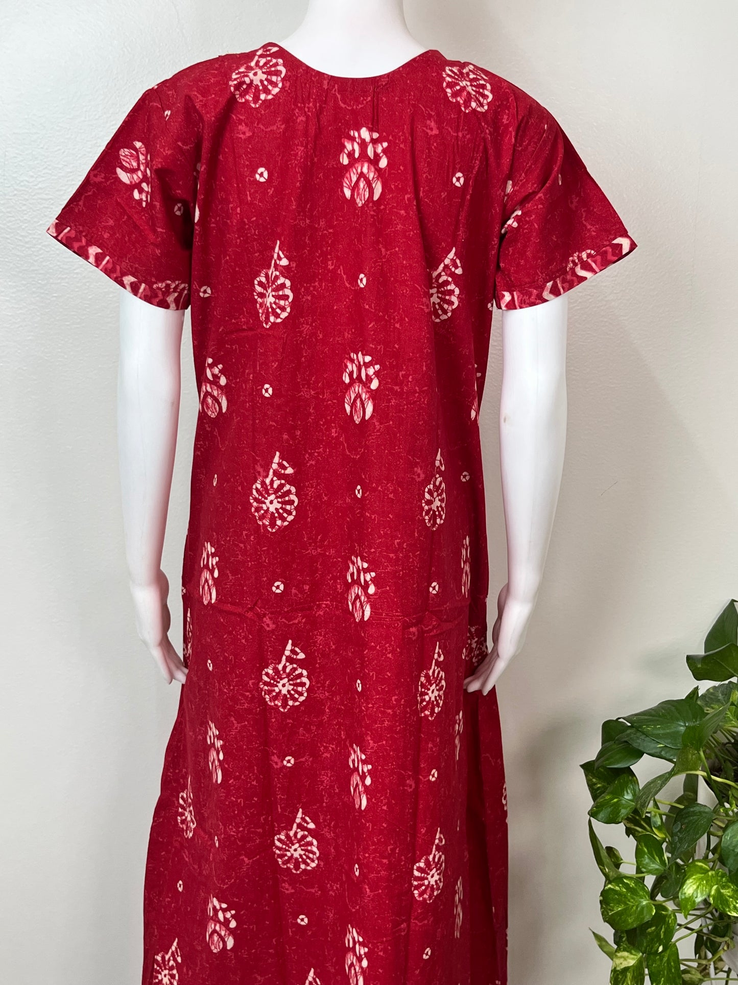 Red Batik Print Pure Cotton Nighty