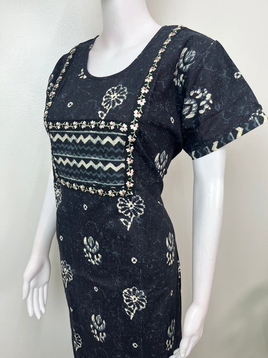 Black Batik Printed Pure Cotton Nighty