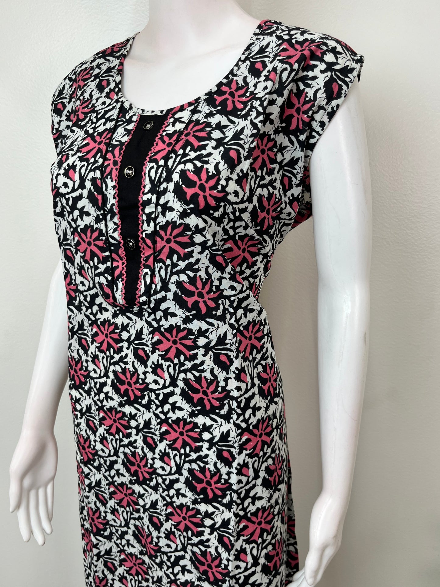 Black Pure Cotton Sleeveless Nighty