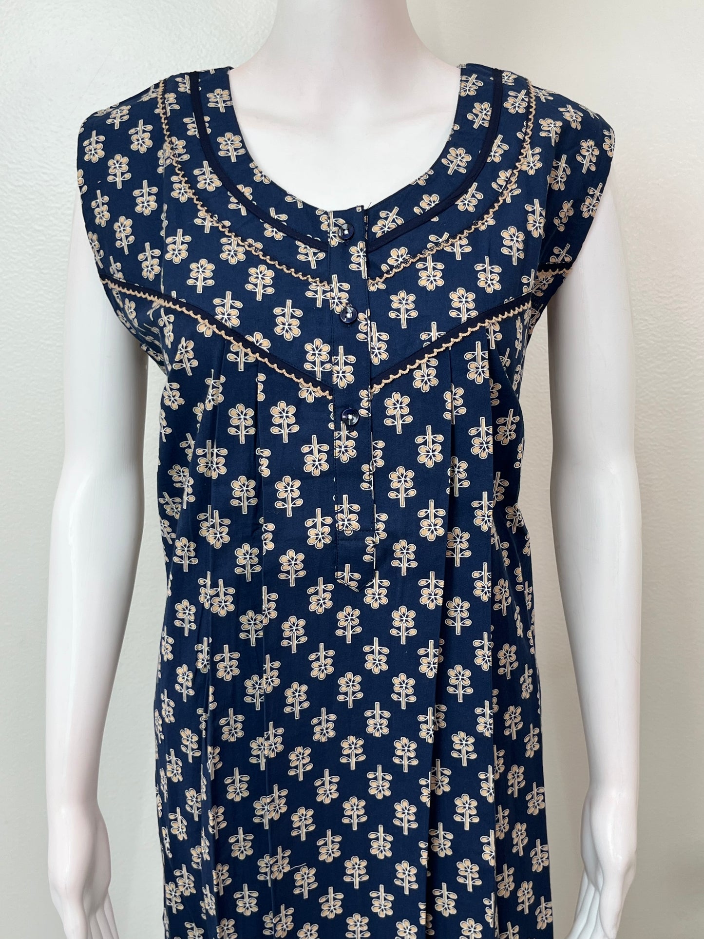 Royal Blue Sleeveless Pure Cotton Nightgown