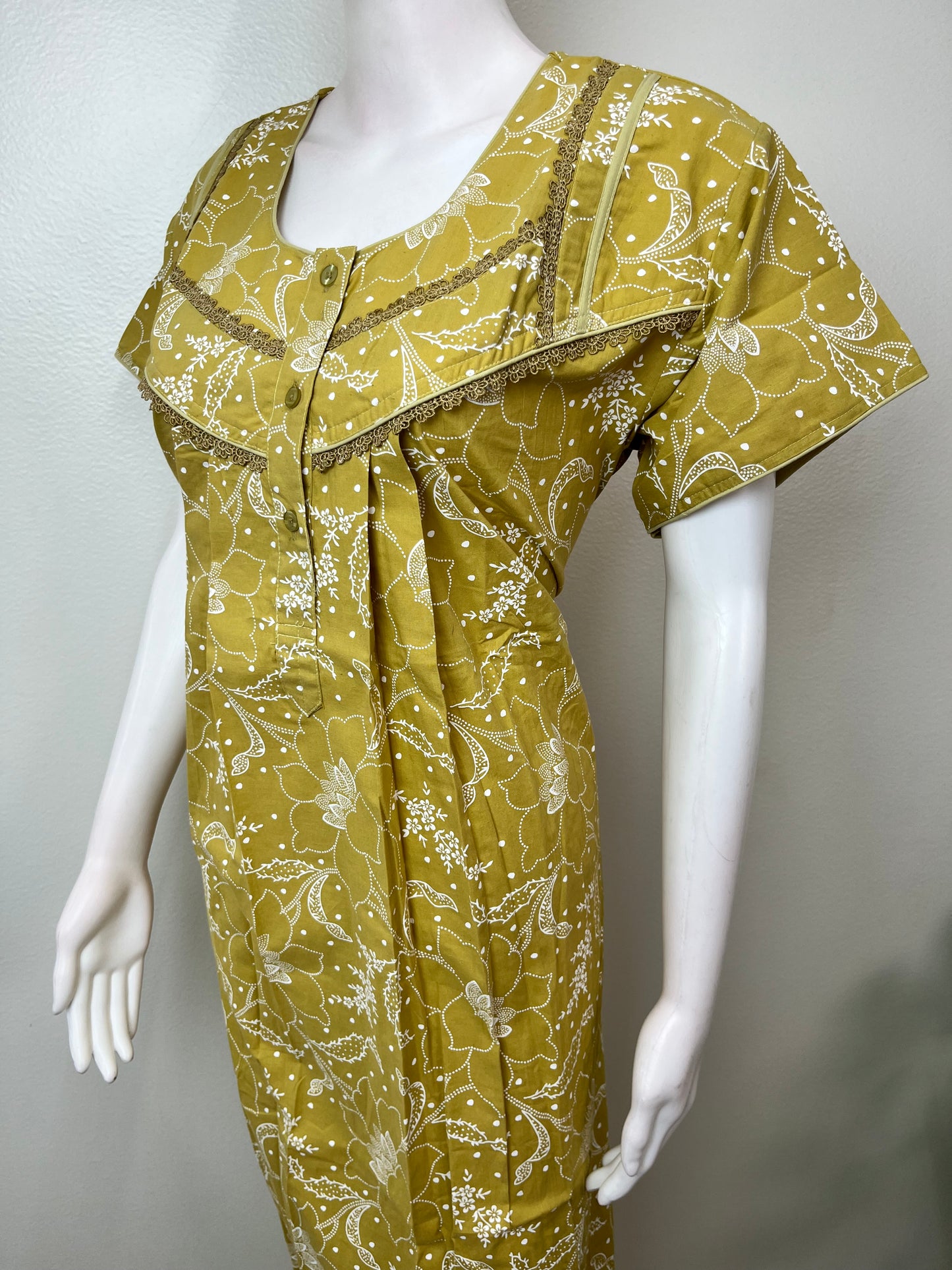 Yellow Pleated 100% Cotton Nighty