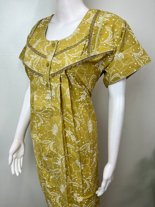 Yellow Pleated 100% Cotton Nighty