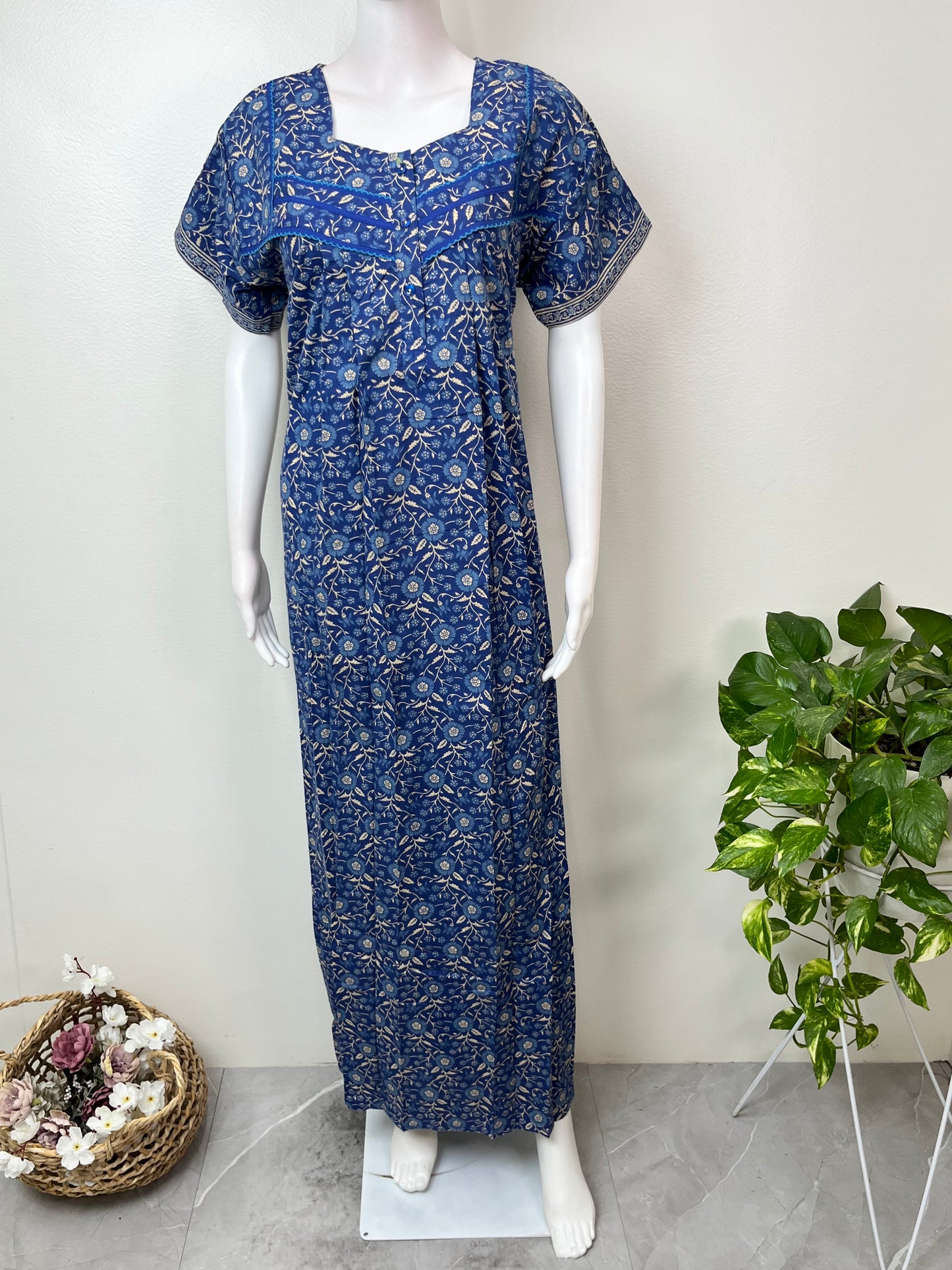 Royal Blue Elegant & Breathable Pure Cotton Nightgown