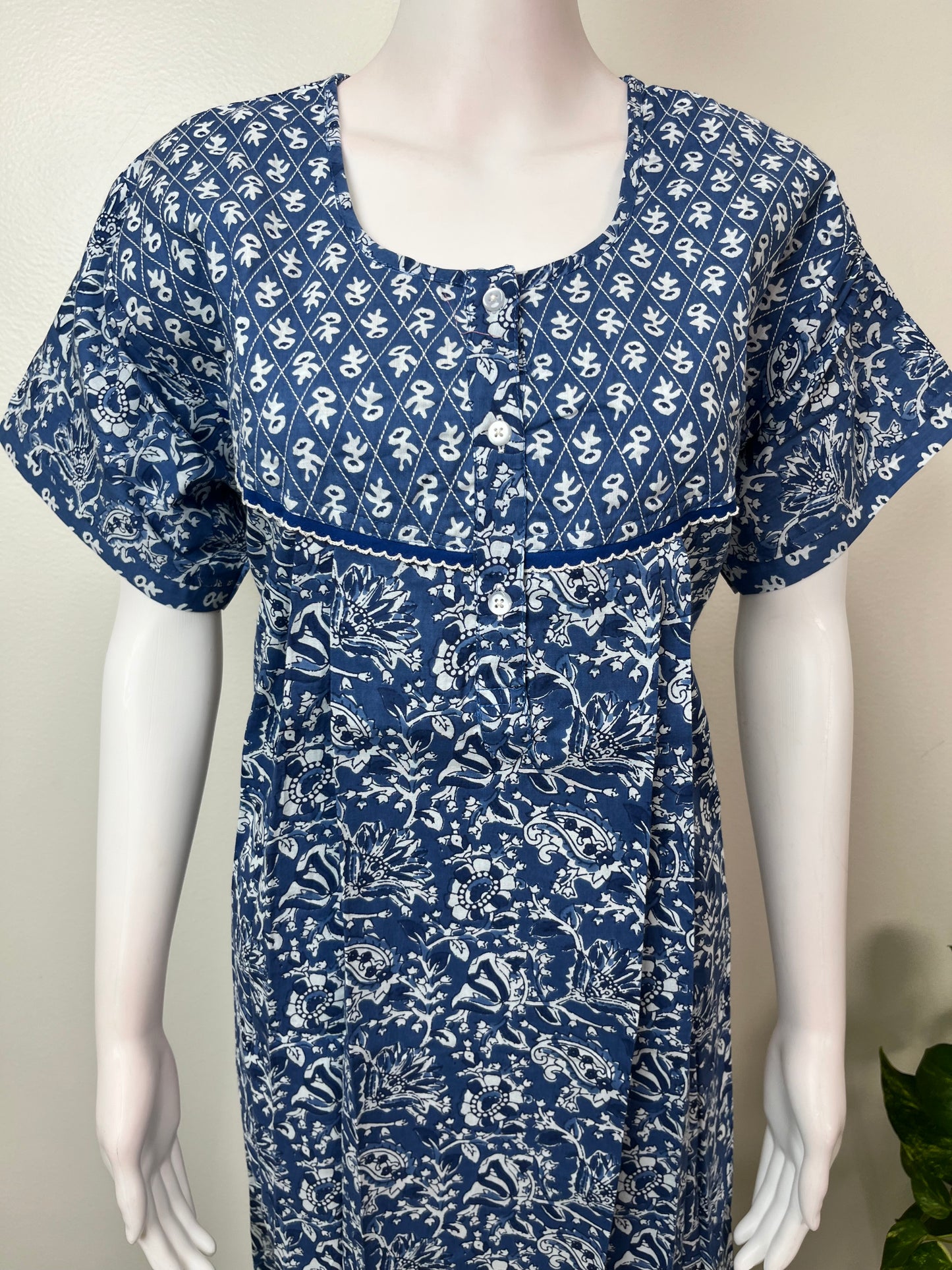 Blue Double Printed 100% Cotton Nightgown
