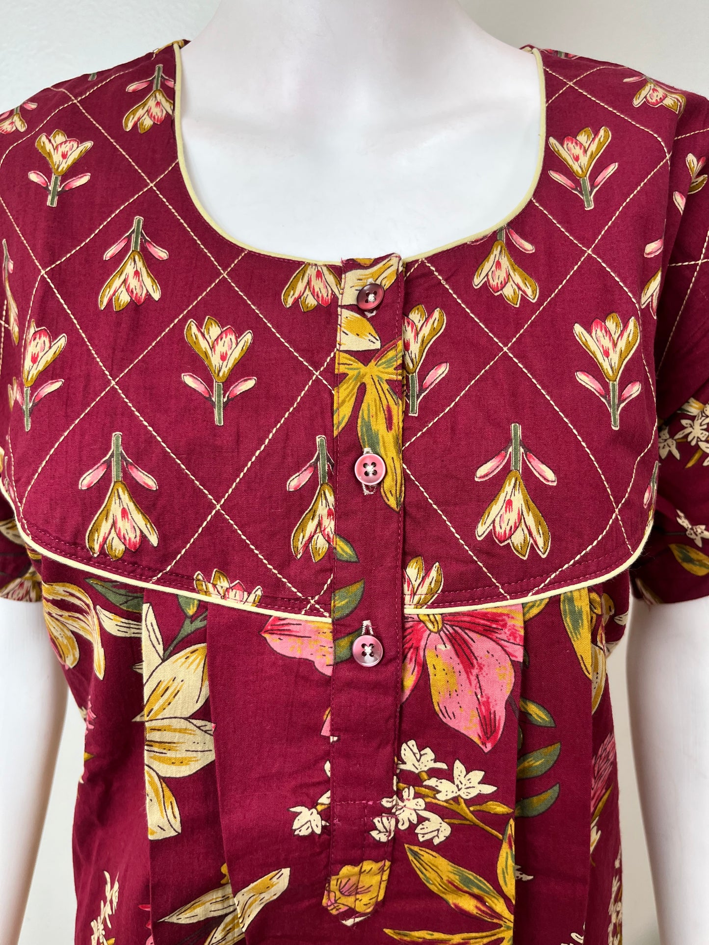 Maroon Pure Cotton Nightgown for Women