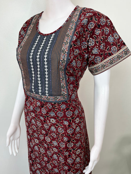 Maroon Floral Print Pure Cotton Nightgown