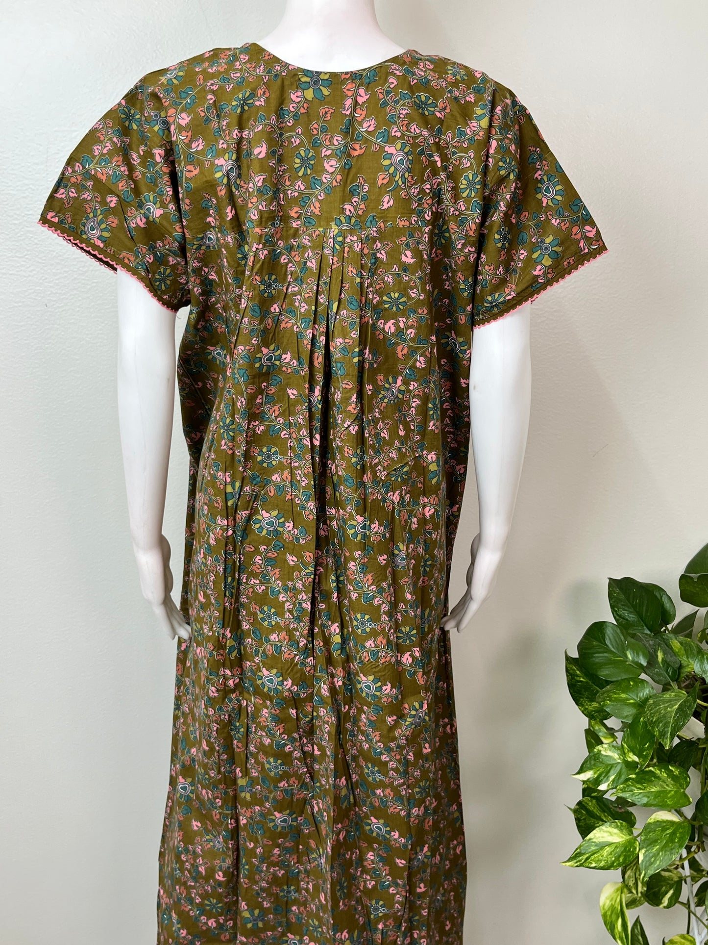Brown Floral Printed Pure Cotton Nightgown