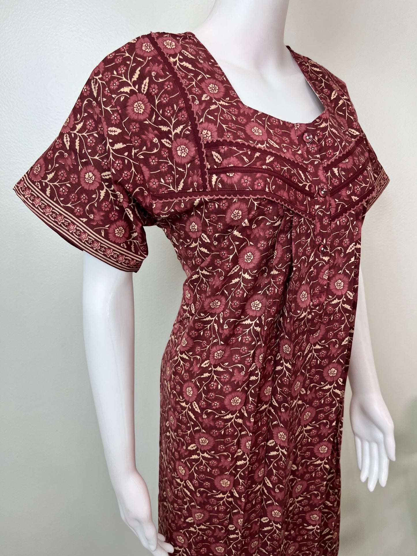 Maroon Pure Cotton Nightgown Soft & Breathable