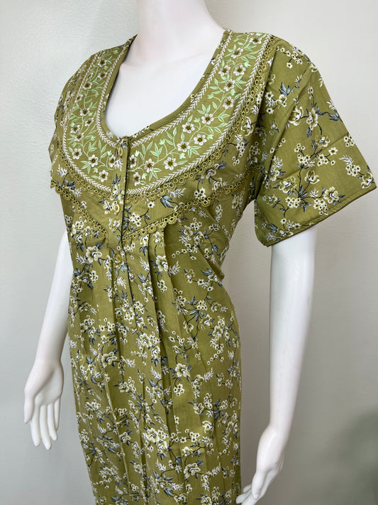 Bottle Green Soft & Comfortable Bizzylizzy Crush Fabric Nighty