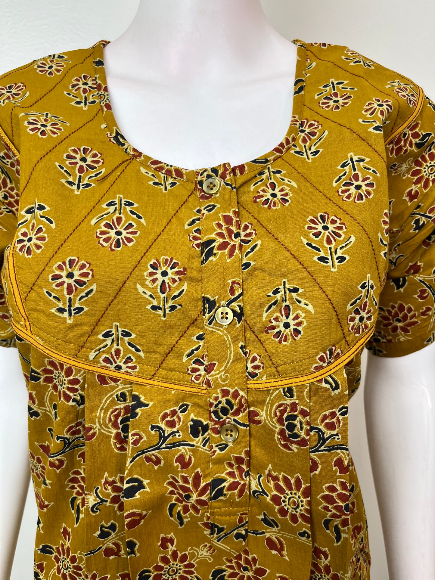 Mustard Double Printed Pure Cotton Nighty