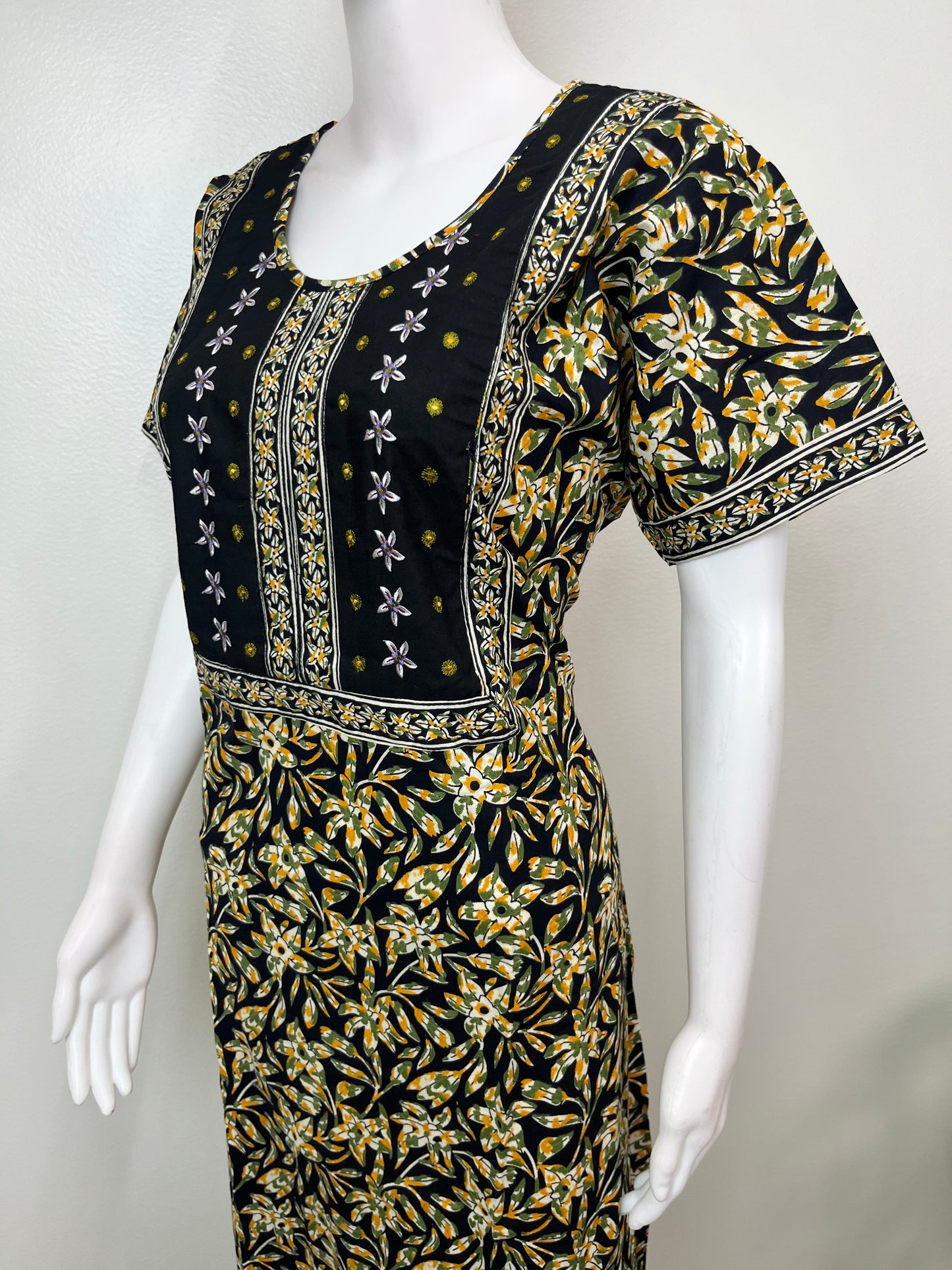 Black Elegant Embroidery Pure Cotton Nighty