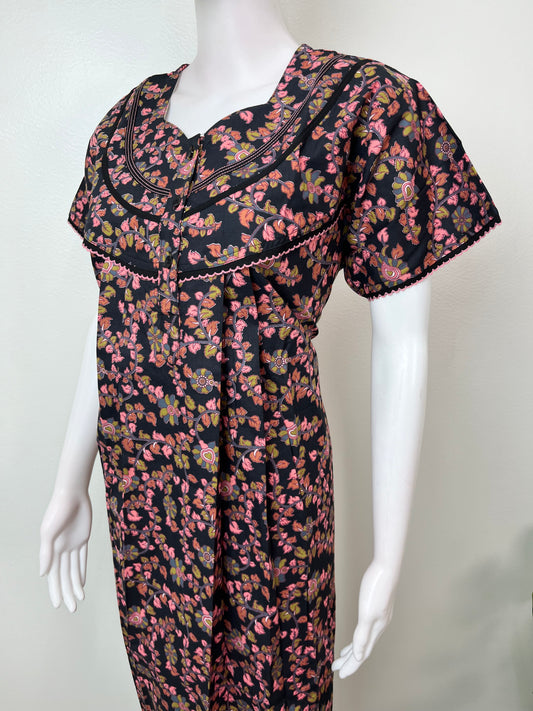 Black 100% Cotton Nightgown with Contrast Print