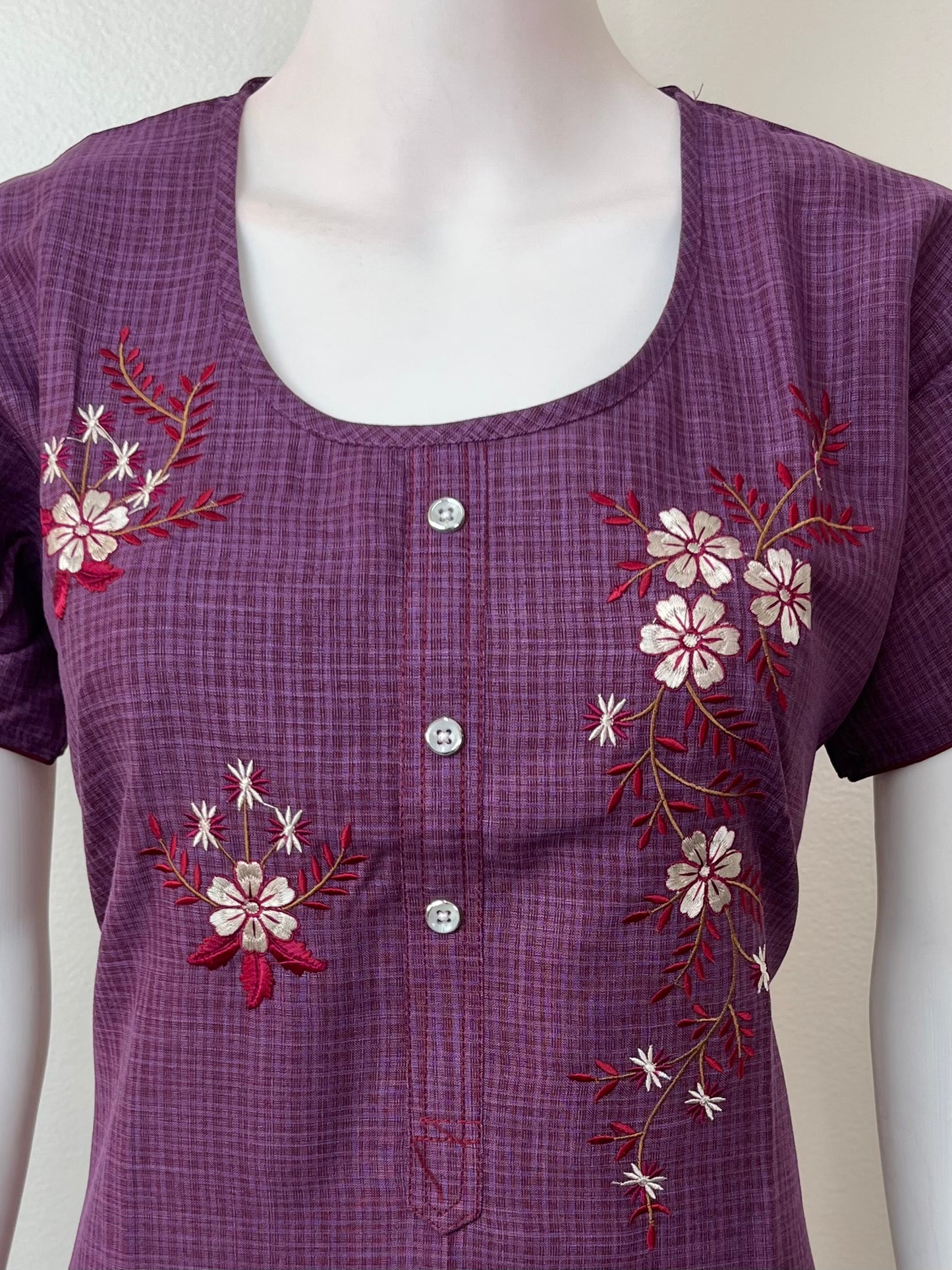Purple Embroidered Nighty Rayon Fabric