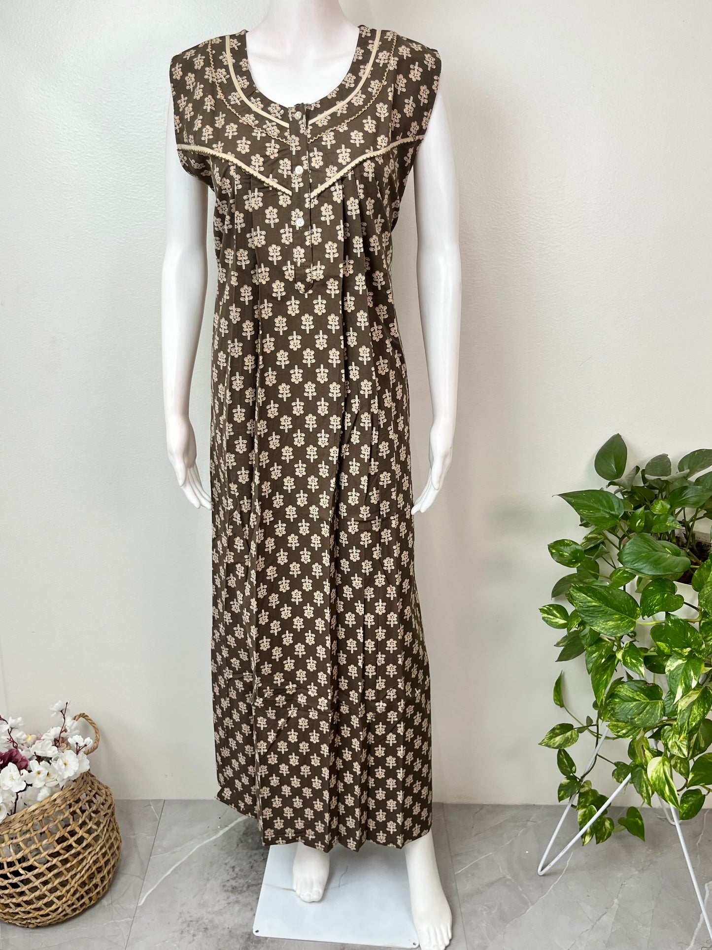 Gray Sleeveless 100% Cotton Nightgown